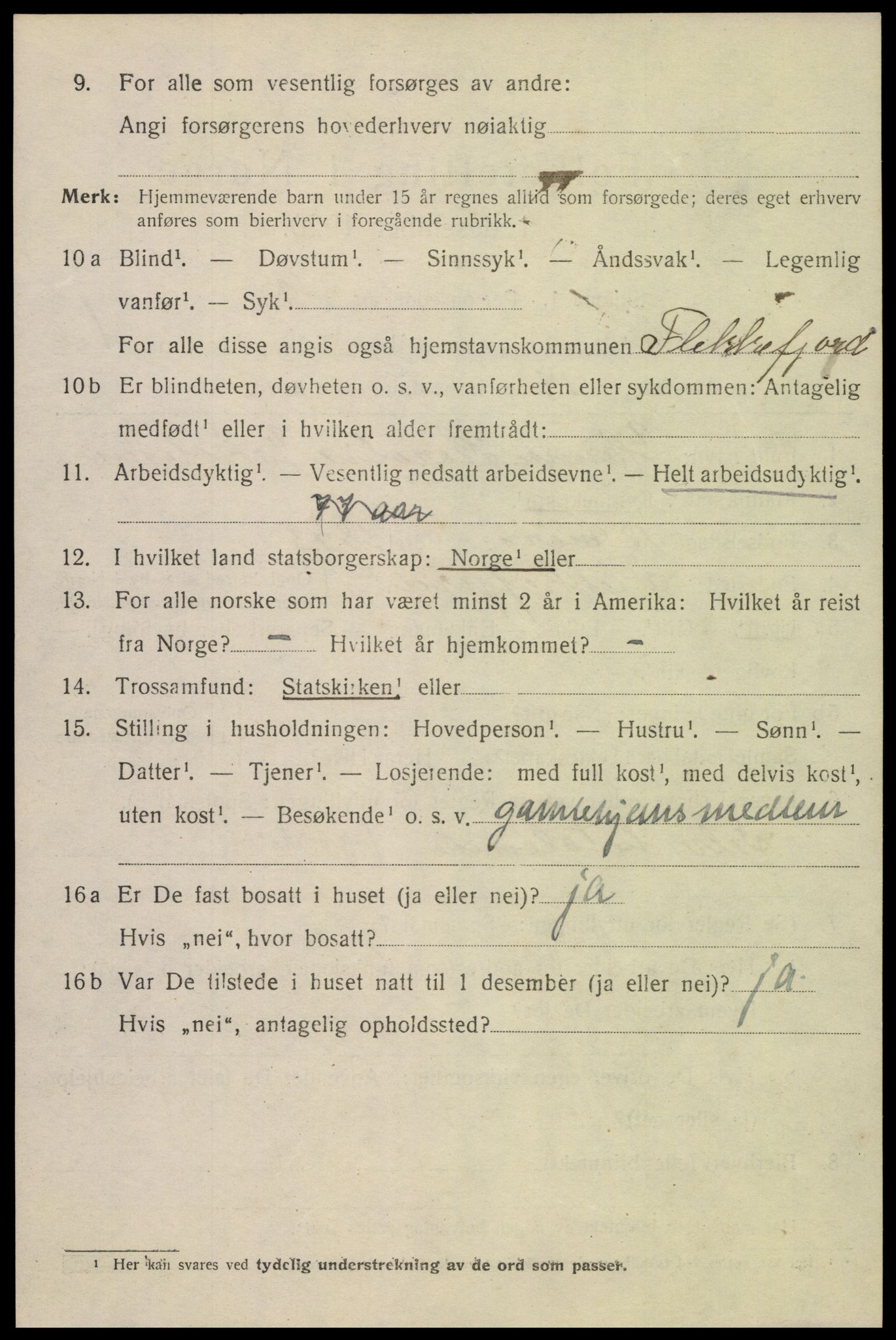 SAK, 1920 census for Flekkefjord, 1920, p. 2013