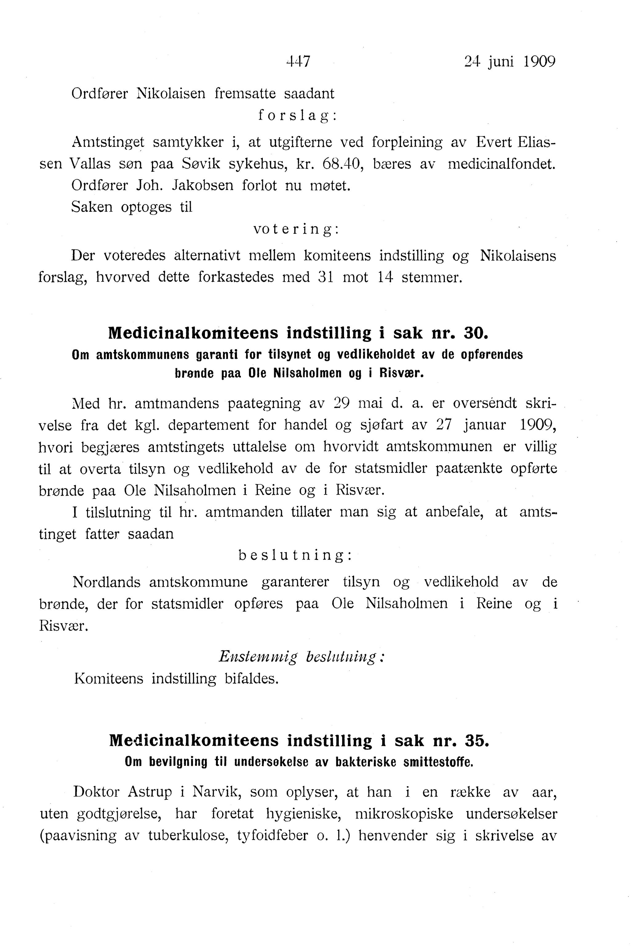 Nordland Fylkeskommune. Fylkestinget, AIN/NFK-17/176/A/Ac/L0032: Fylkestingsforhandlinger 1909, 1909