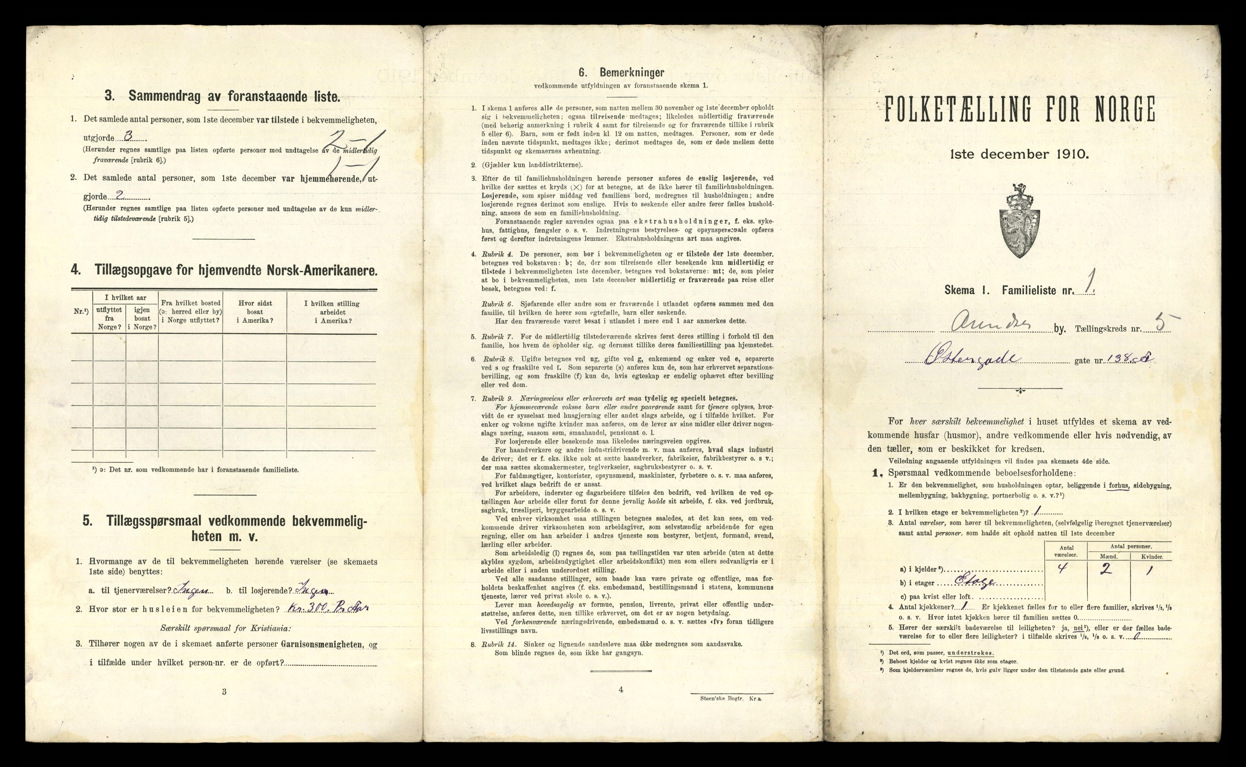 RA, 1910 census for Arendal, 1910, p. 1435