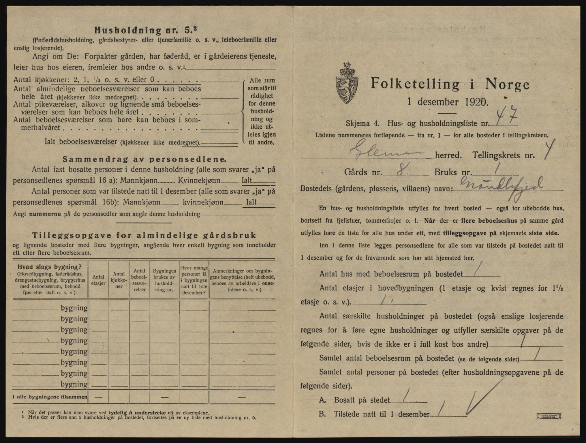 SAO, 1920 census for Glemmen, 1920, p. 1551