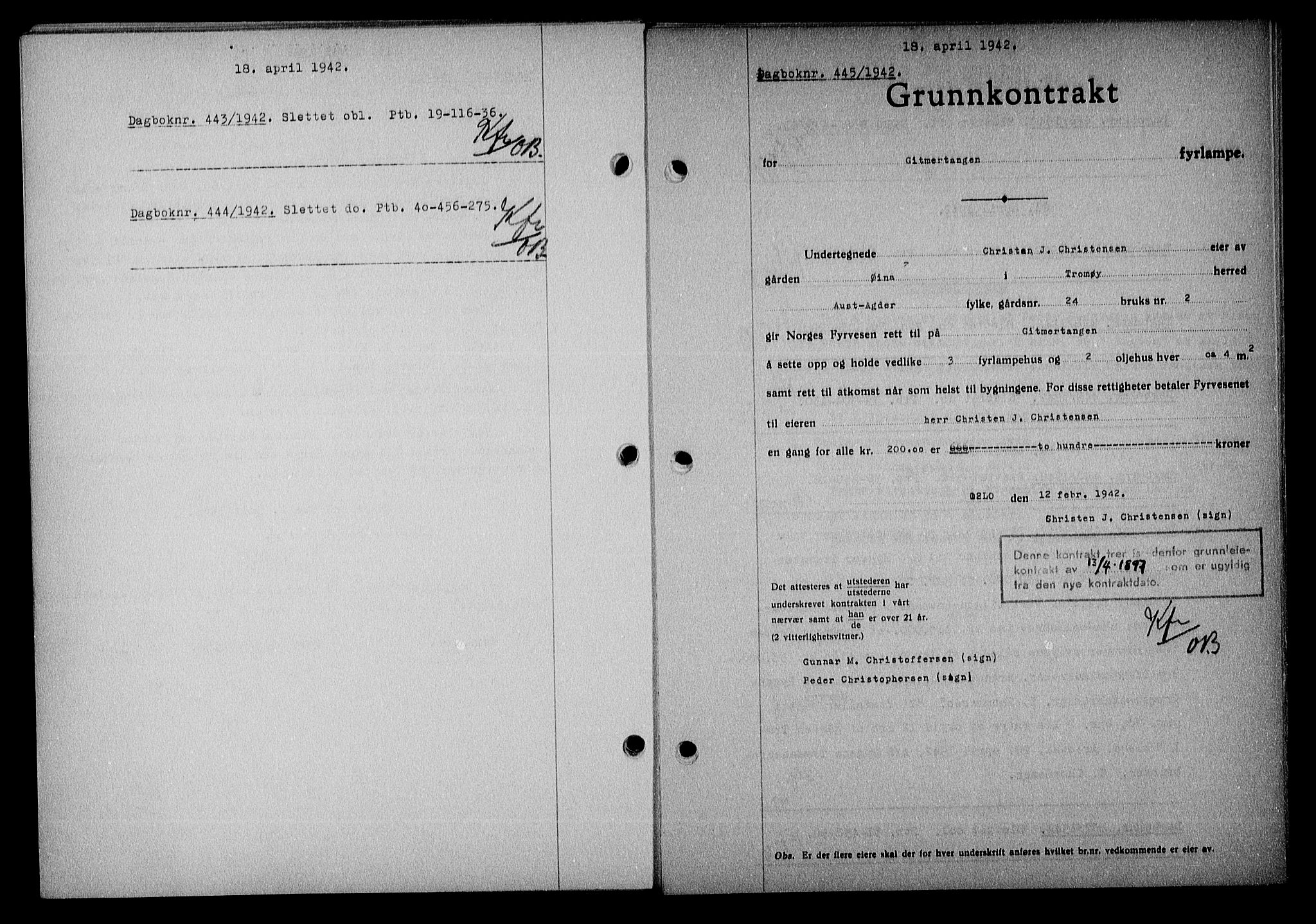 Nedenes sorenskriveri, SAK/1221-0006/G/Gb/Gba/L0049: Mortgage book no. A-III, 1941-1942, Diary no: : 443/1942