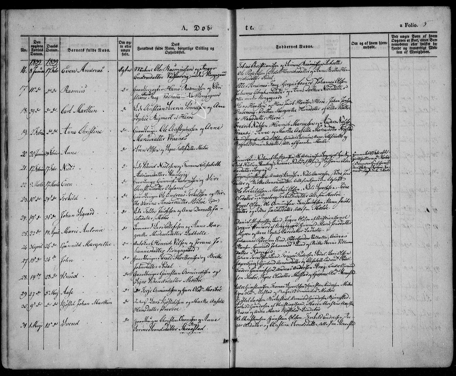 Oddernes sokneprestkontor, AV/SAK-1111-0033/F/Fa/Faa/L0006: Parish register (official) no. A 6, 1838-1851, p. 5