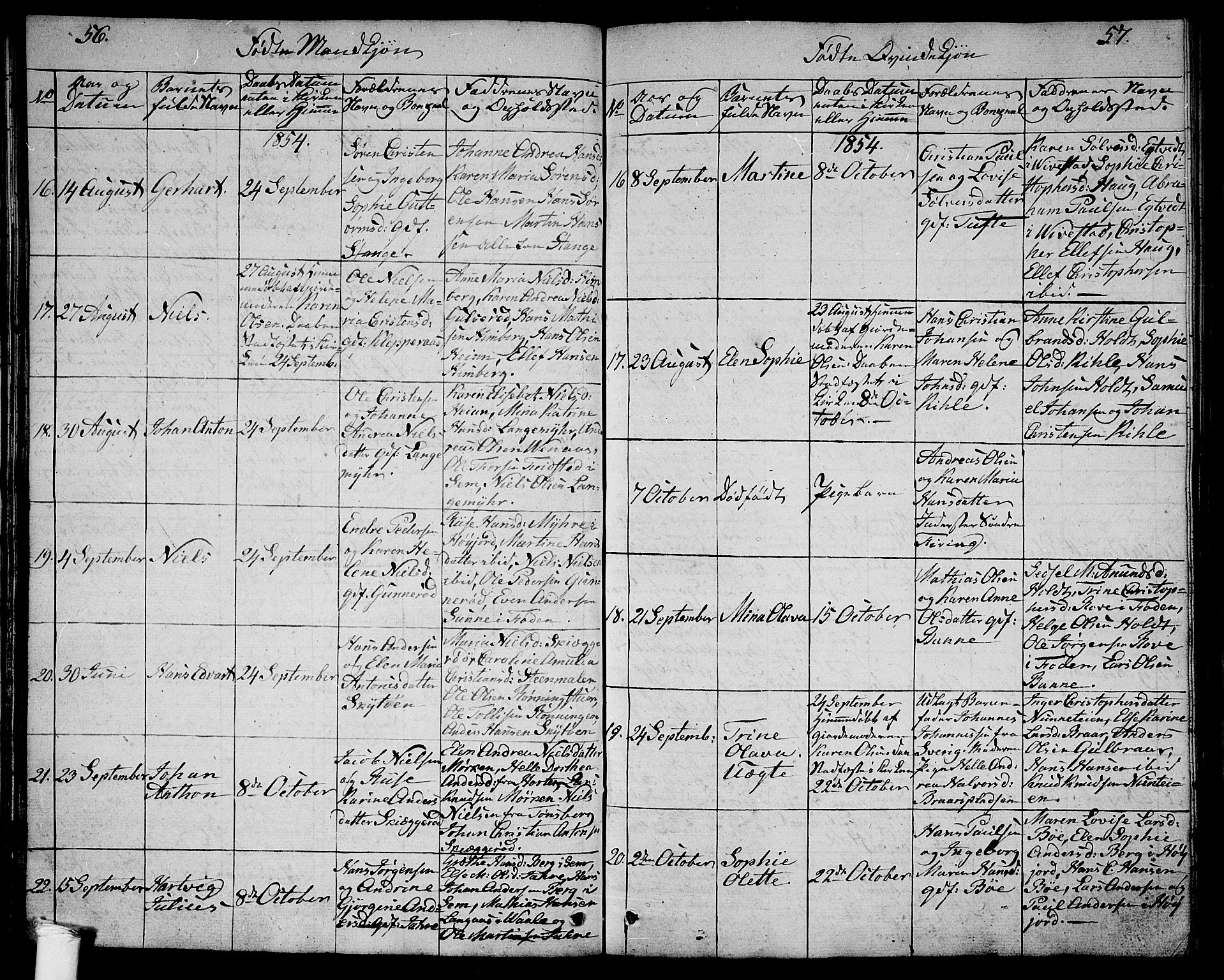 Ramnes kirkebøker, AV/SAKO-A-314/G/Ga/L0002: Parish register (copy) no. I 2, 1848-1870, p. 56-57