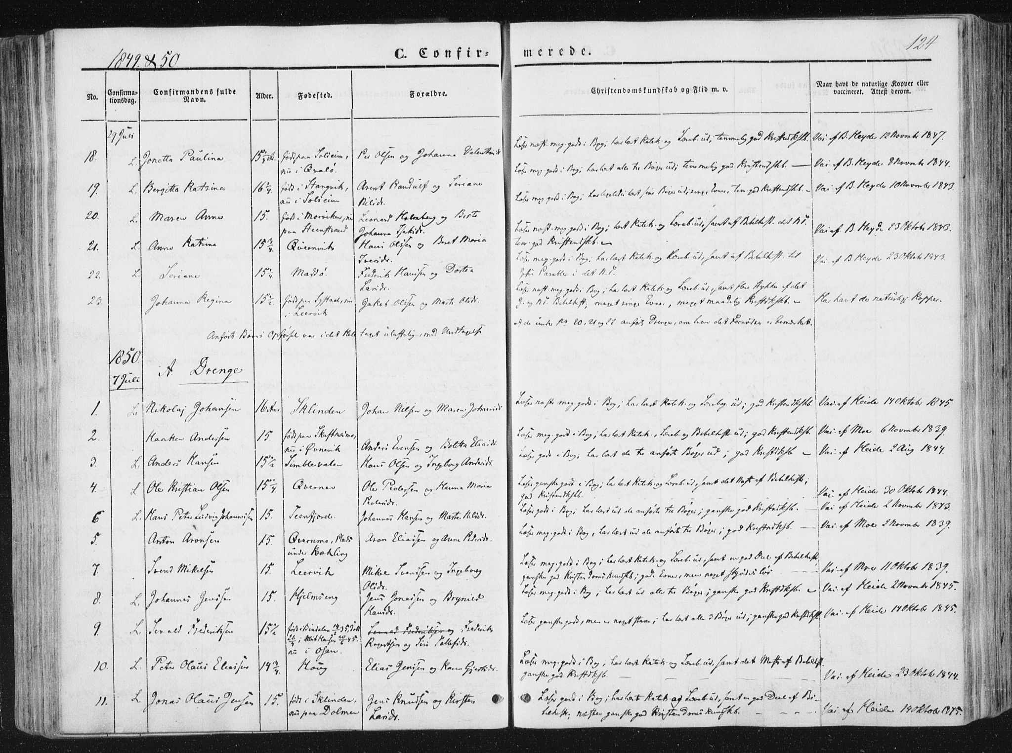 Ministerialprotokoller, klokkerbøker og fødselsregistre - Nord-Trøndelag, AV/SAT-A-1458/780/L0640: Parish register (official) no. 780A05, 1845-1856, p. 124