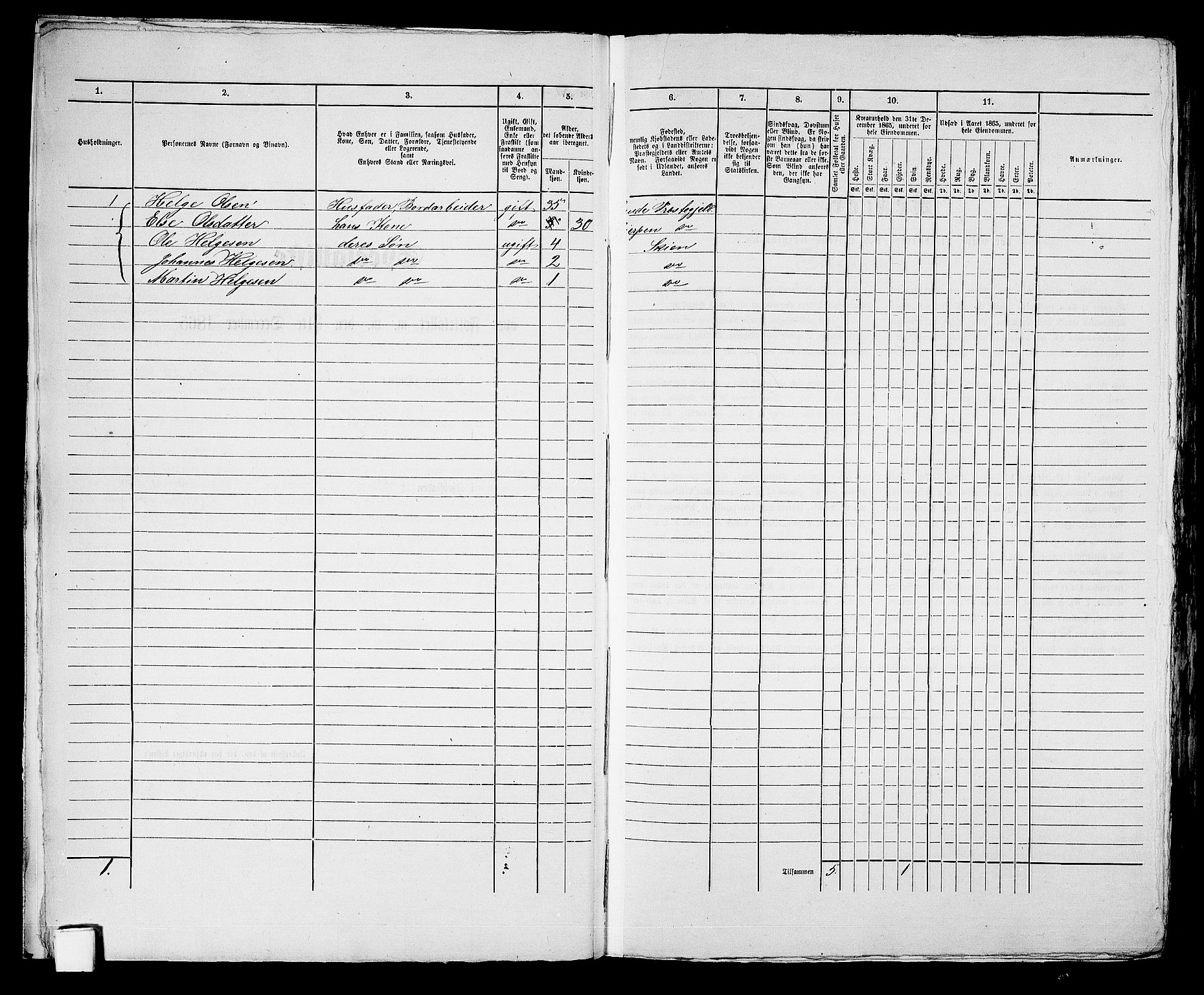 RA, 1865 census for Skien, 1865, p. 828