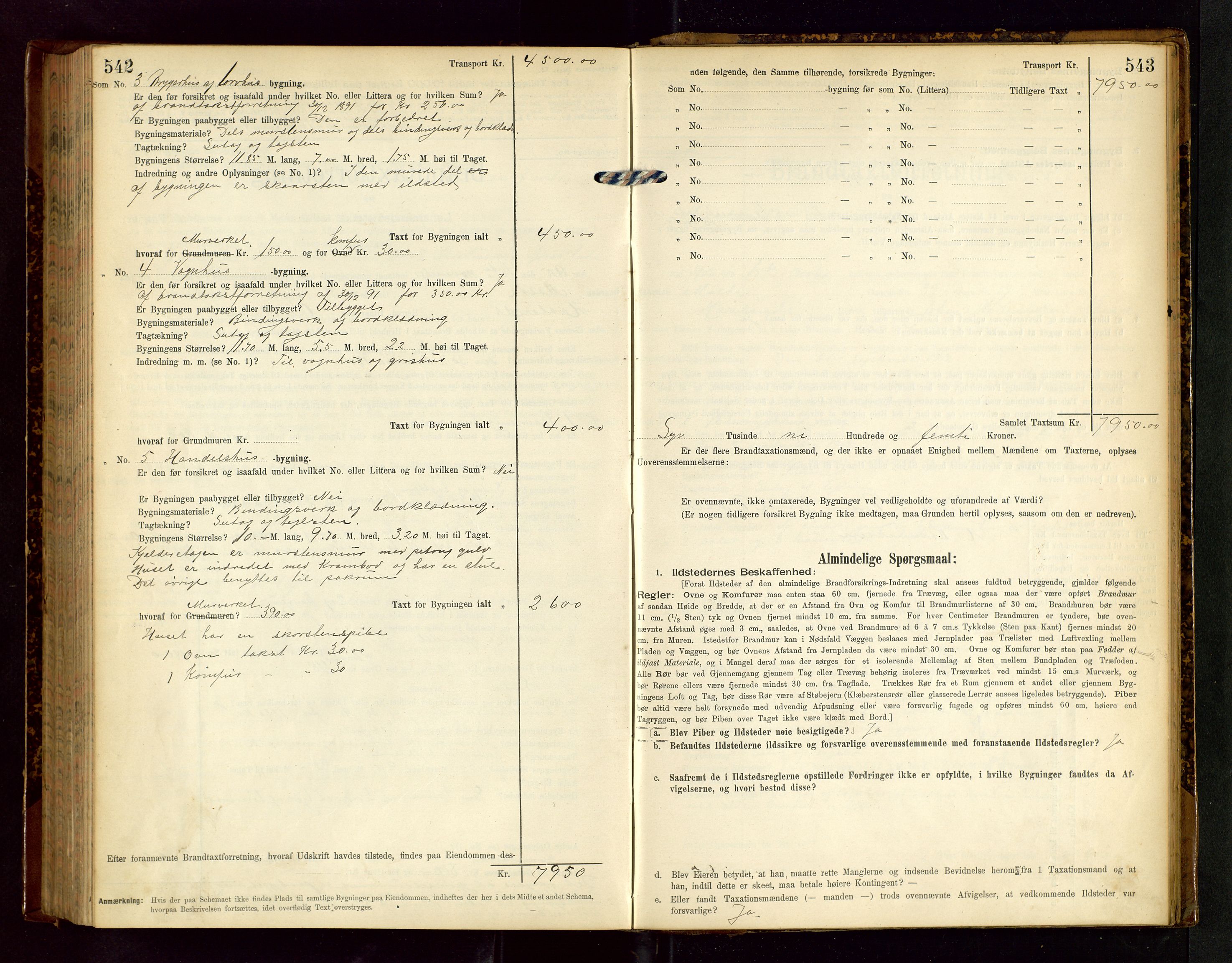 Håland lensmannskontor, AV/SAST-A-100100/Gob/L0002: Branntakstprotokoll - skjematakst. Register i boken., 1902-1906, p. 542-543