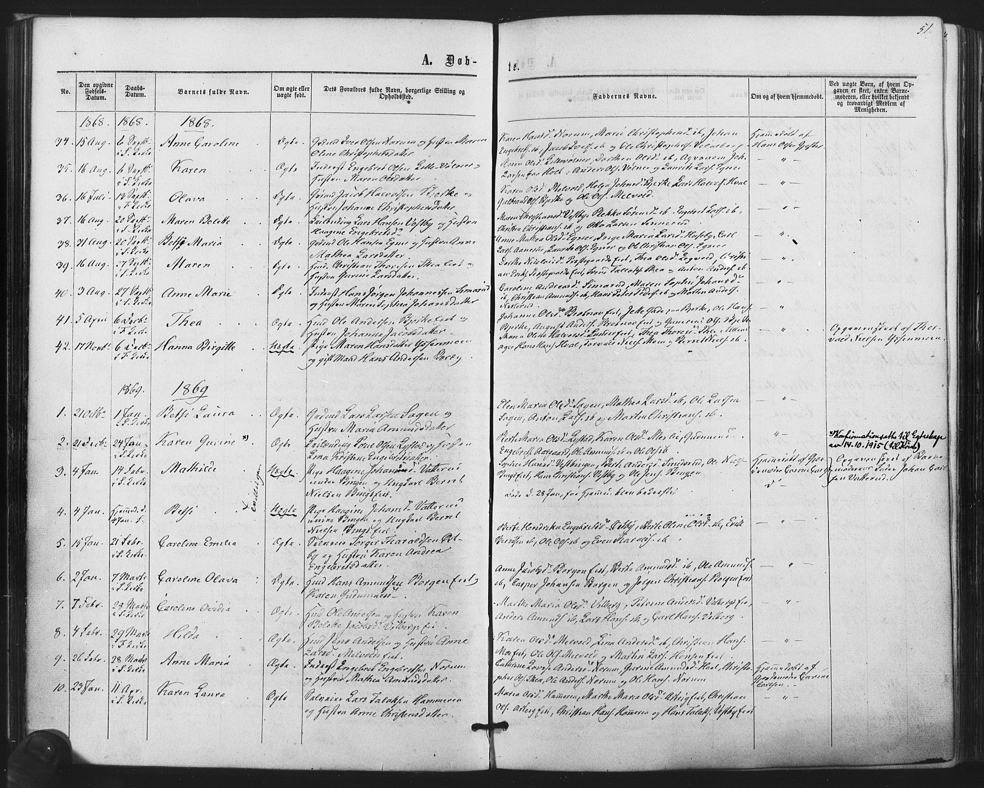 Sørum prestekontor Kirkebøker, AV/SAO-A-10303/F/Fa/L0006: Parish register (official) no. I 6, 1864-1877, p. 51