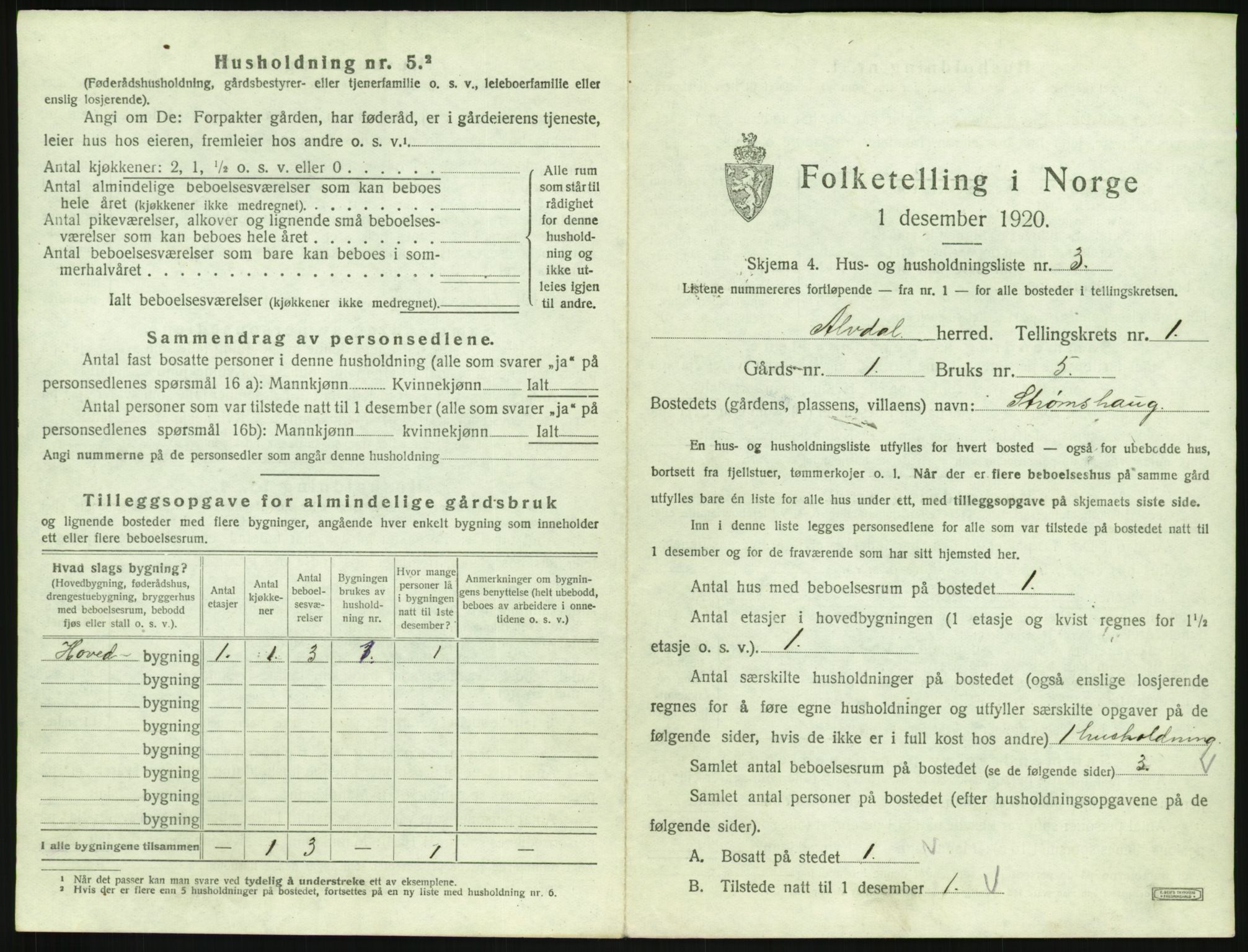 SAH, 1920 census for Alvdal, 1920, p. 52