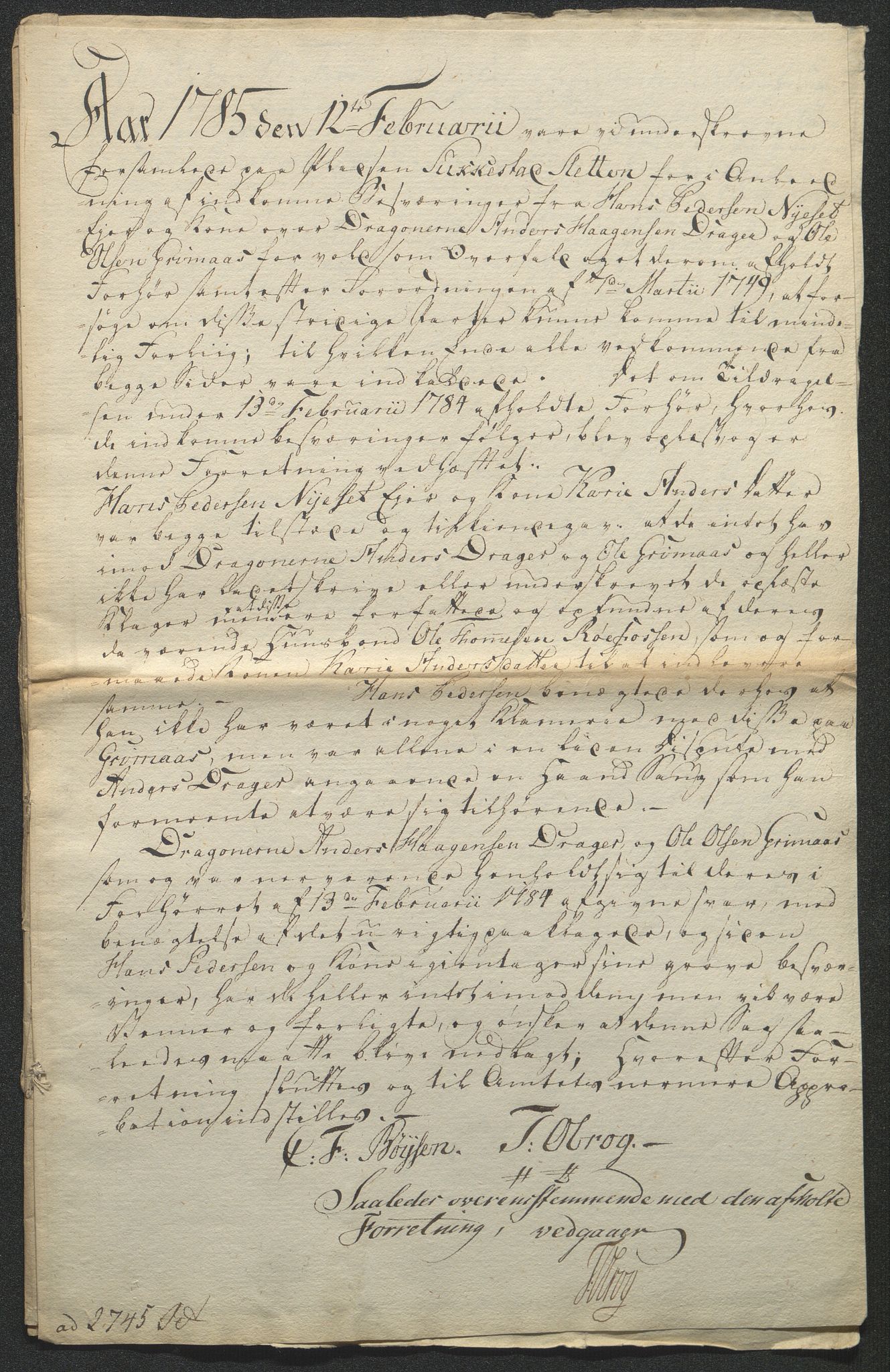 Fylkesmannen i Oppland, AV/SAH-FYO-002/1/D/Dl/L0509B: Brev fra fogden i Toten, 1785-1786, p. 100