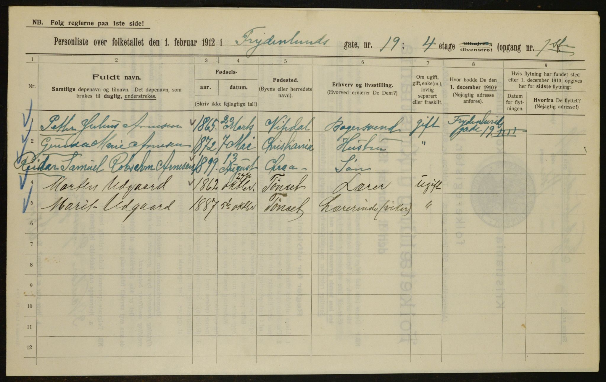 OBA, Municipal Census 1912 for Kristiania, 1912, p. 28207