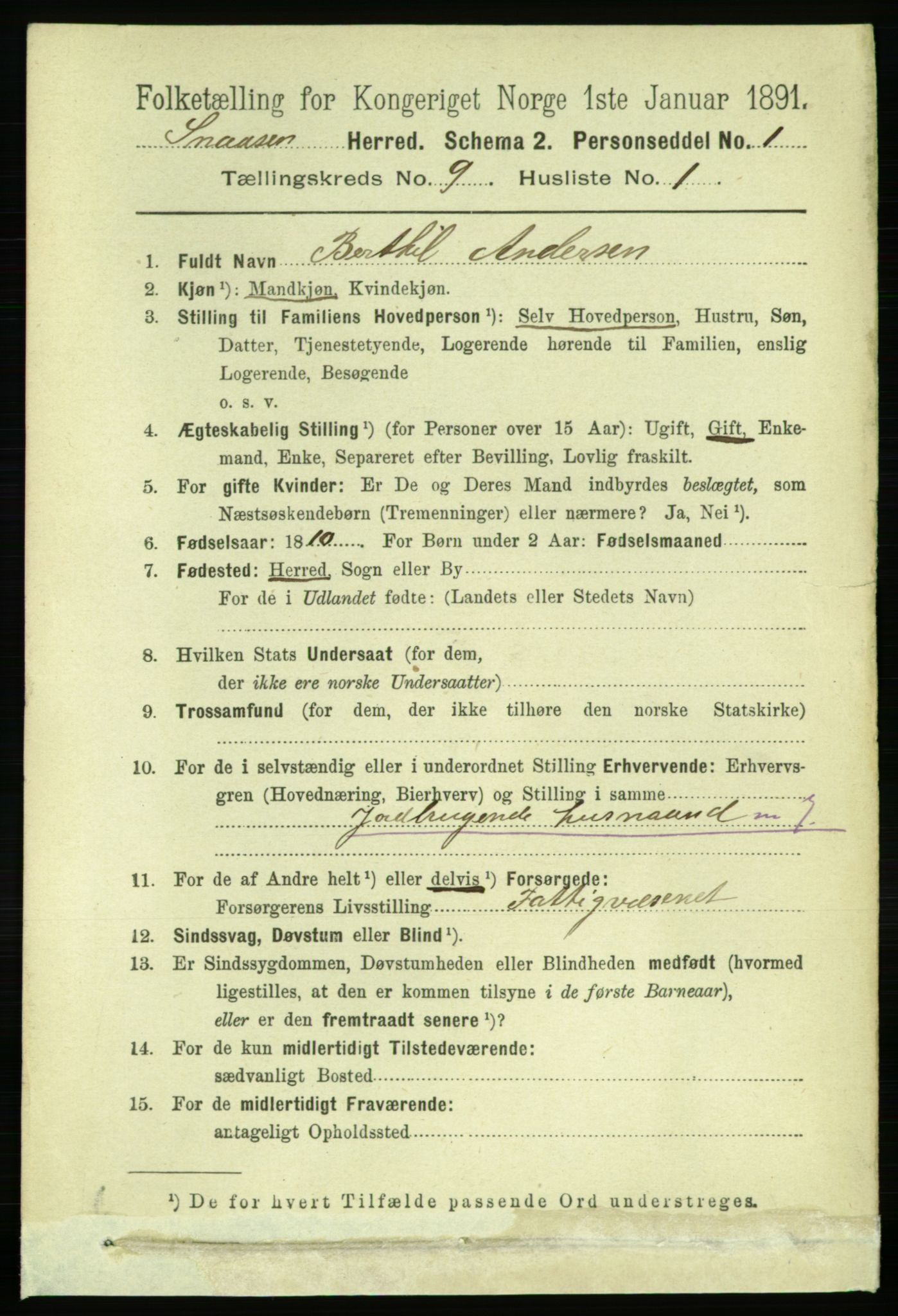 RA, 1891 census for 1736 Snåsa, 1891, p. 3097