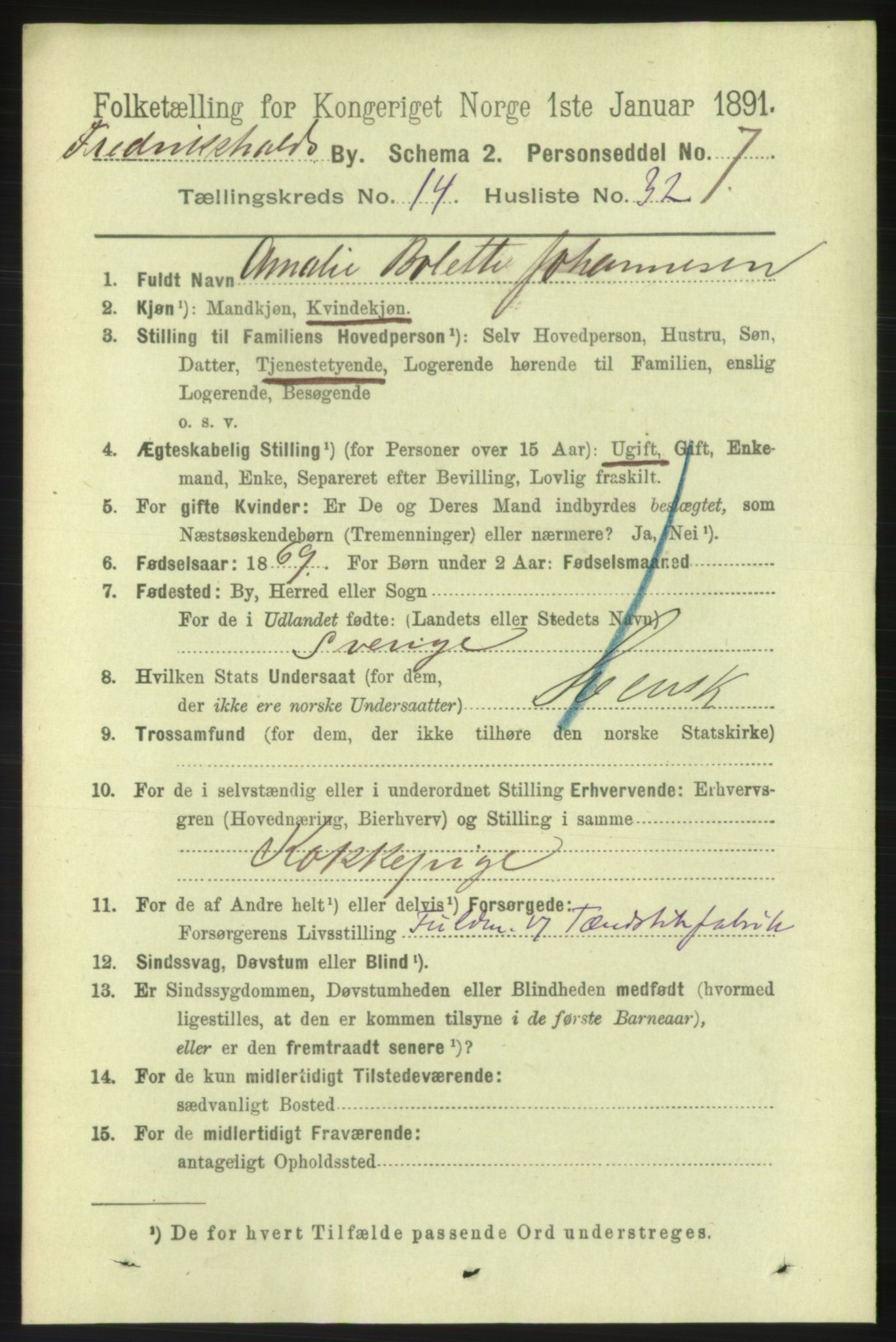 RA, 1891 census for 0101 Fredrikshald, 1891, p. 9458