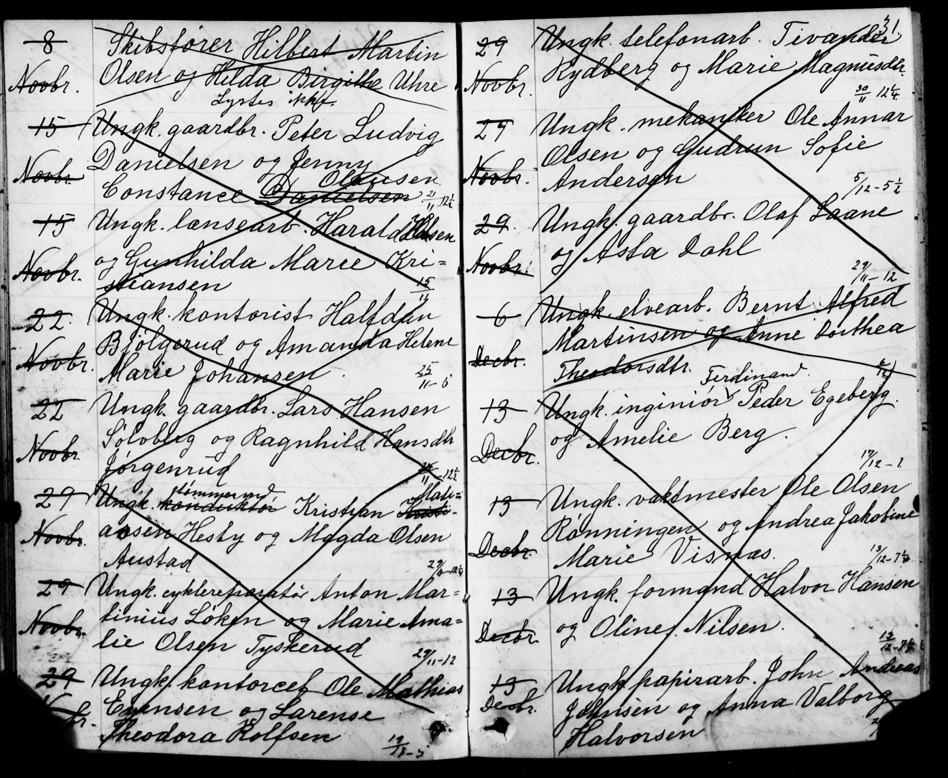 Oslo domkirke Kirkebøker, SAO/A-10752/H/Ha/L0005: Banns register no. 5, 1913-1919, p. 30-31