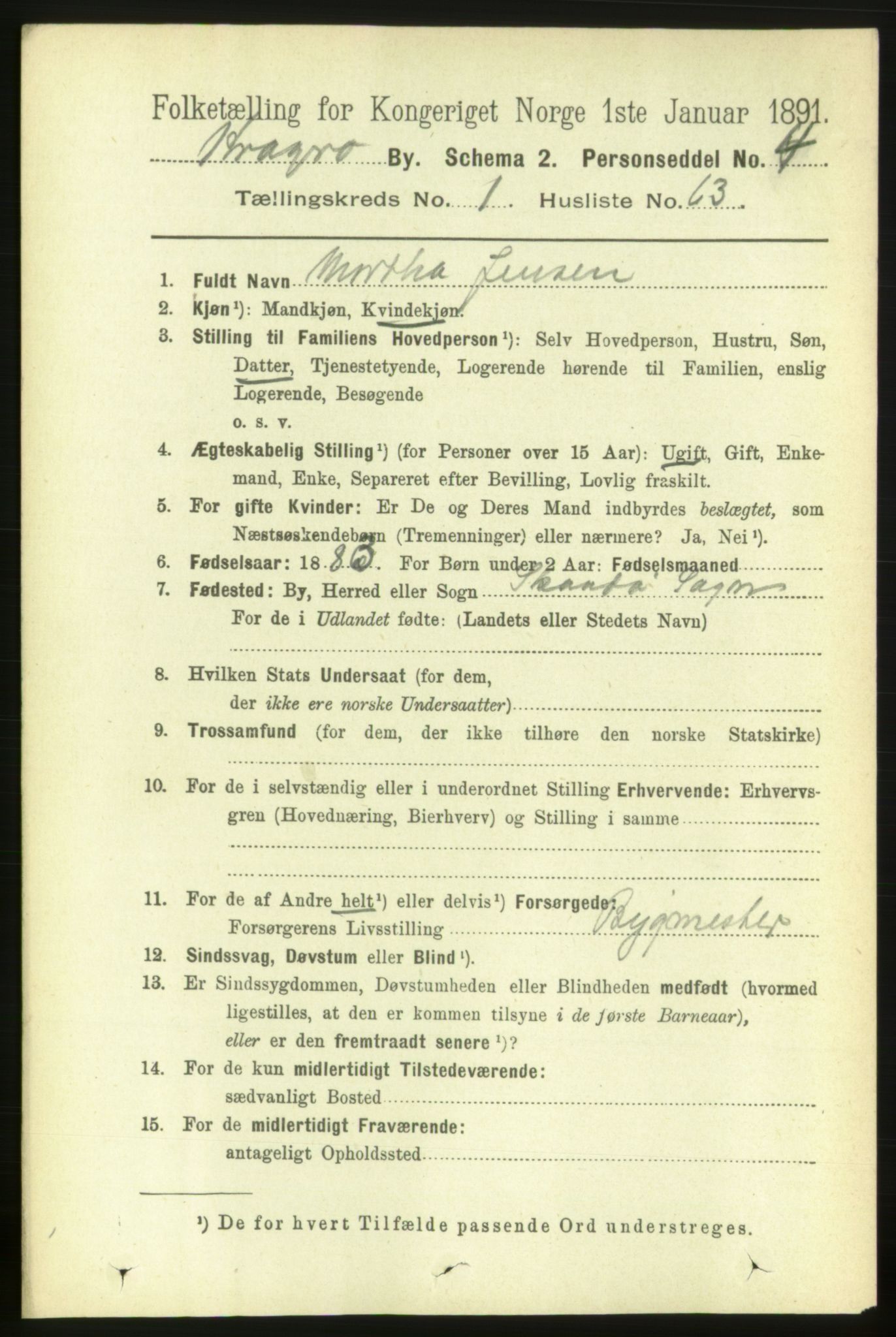 RA, 1891 census for 0801 Kragerø, 1891, p. 2204