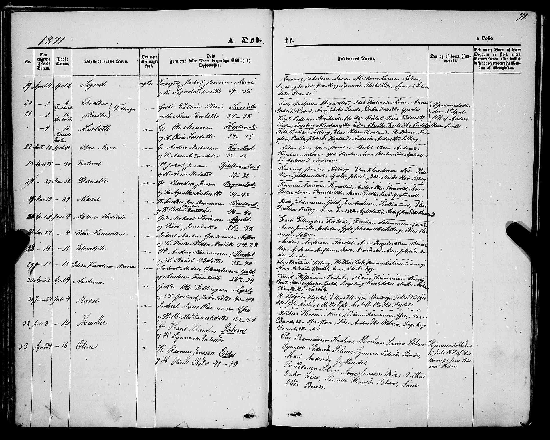 Innvik sokneprestembete, AV/SAB-A-80501: Parish register (official) no. A 6, 1865-1878, p. 71