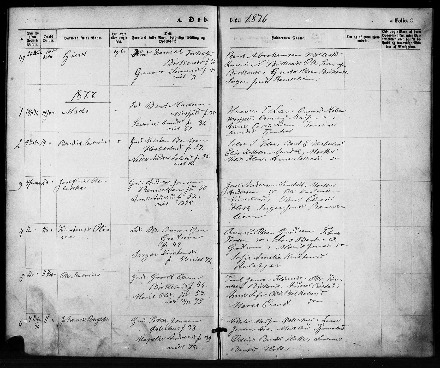 Birkenes sokneprestkontor, SAK/1111-0004/F/Fb/L0003: Parish register (copy) no. B 3, 1876-1892, p. 3