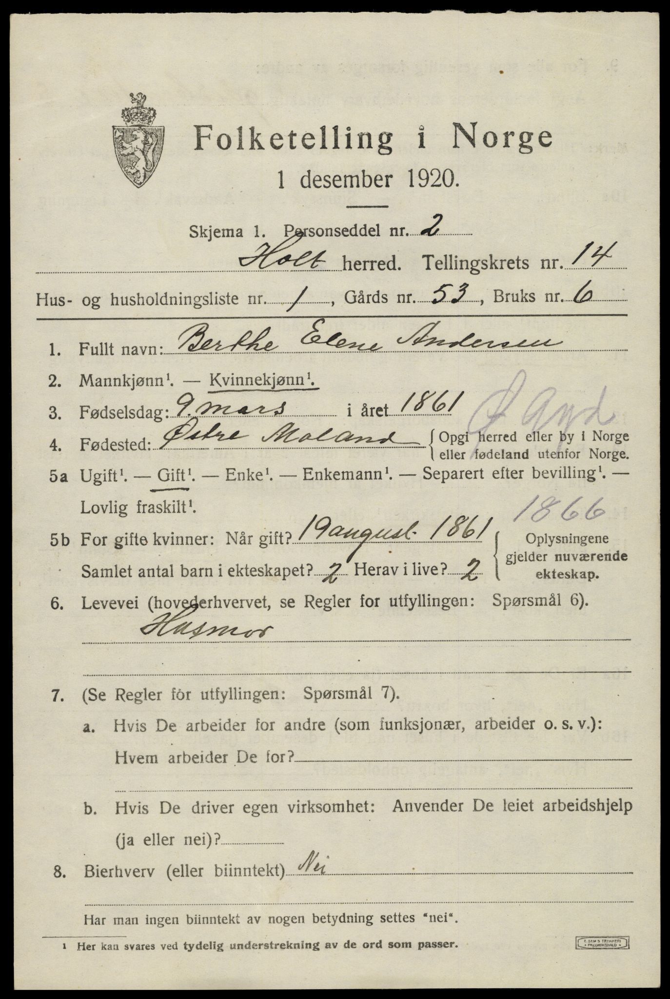 SAK, 1920 census for Holt, 1920, p. 7980