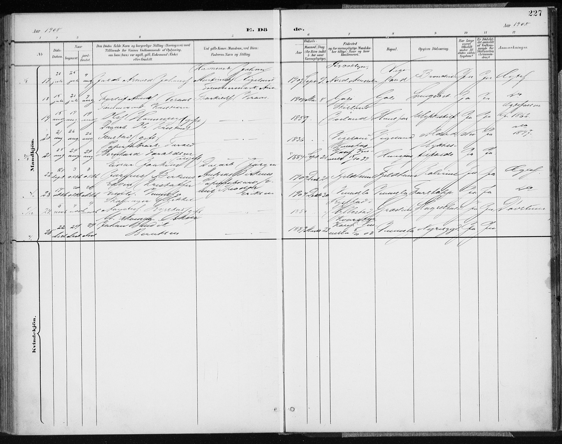 Vennesla sokneprestkontor, AV/SAK-1111-0045/Fa/Fab/L0005: Parish register (official) no. A 5, 1897-1909, p. 227