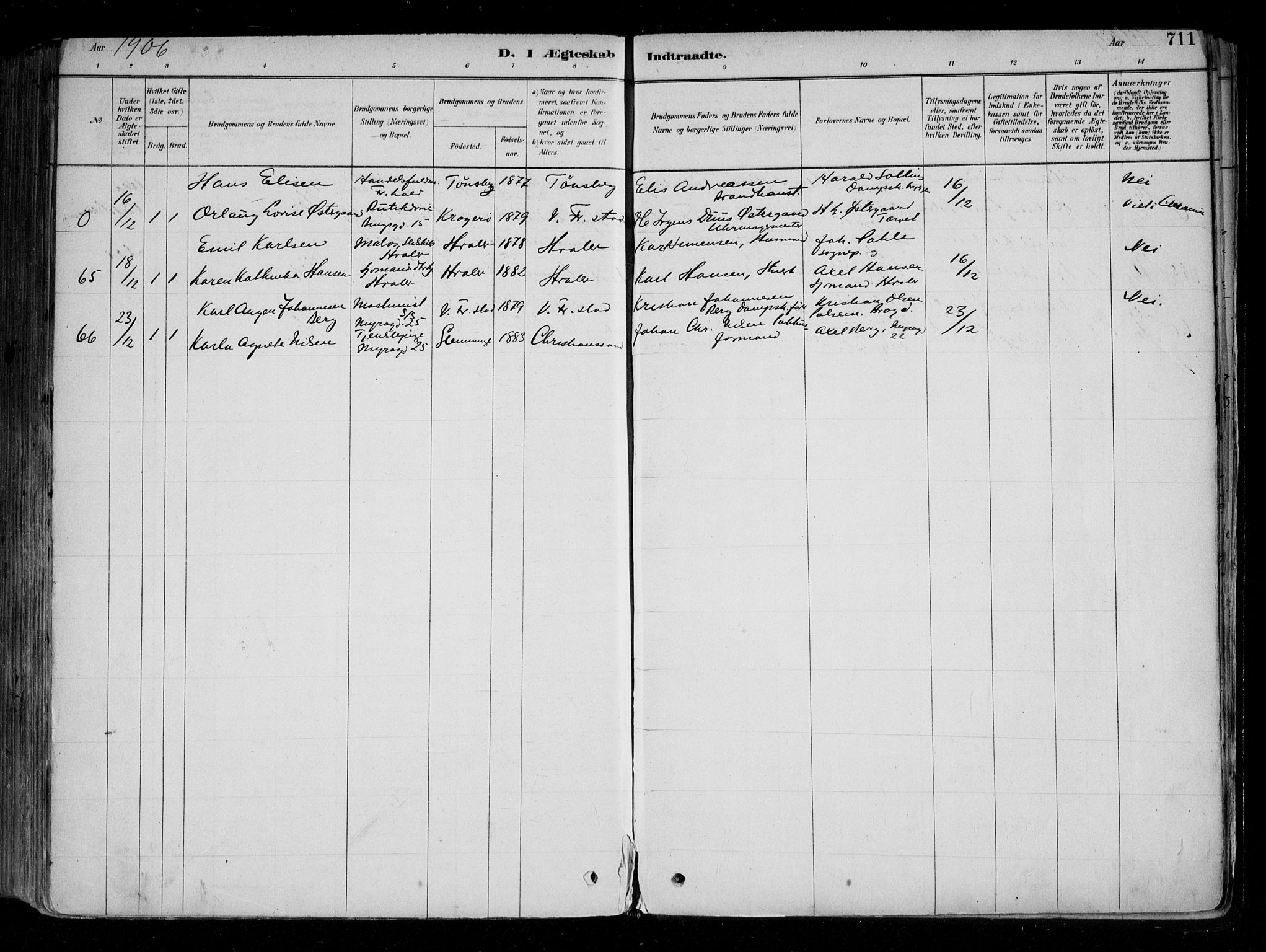 Fredrikstad domkirkes prestekontor Kirkebøker, AV/SAO-A-10906/F/Fa/L0004: Parish register (official) no. 4, 1878-1907, p. 711