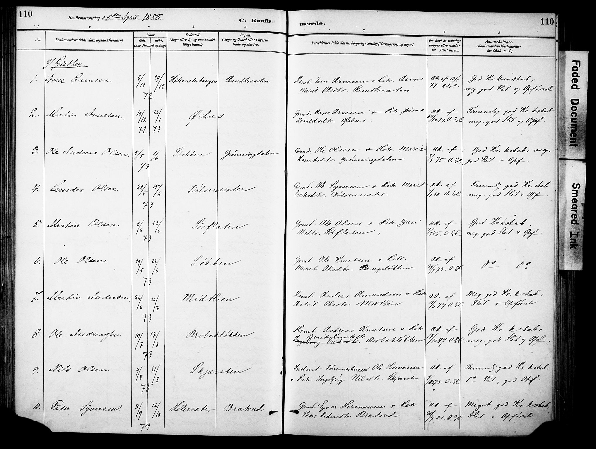 Sør-Aurdal prestekontor, SAH/PREST-128/H/Ha/Haa/L0009: Parish register (official) no. 9, 1886-1906, p. 110