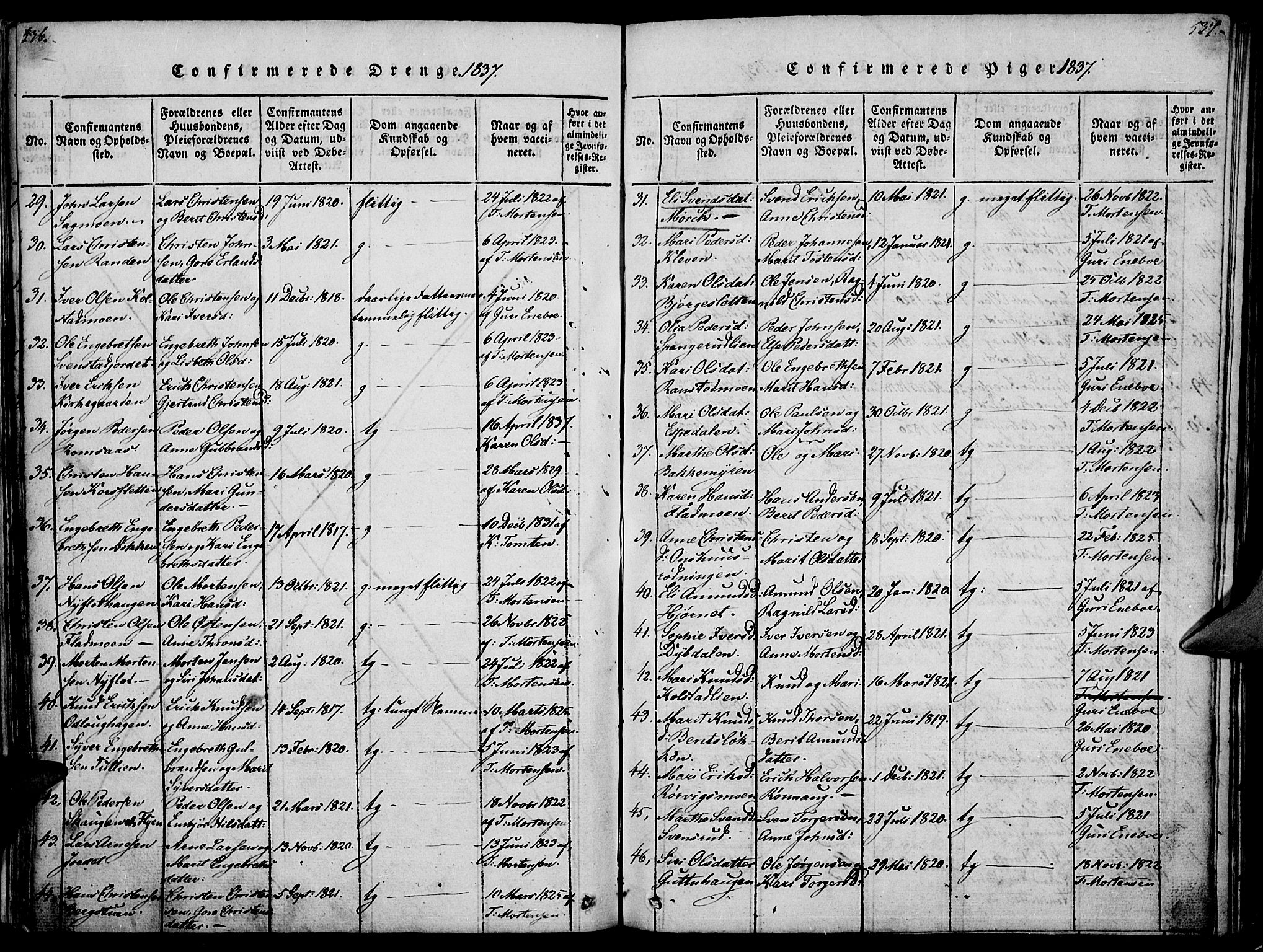 Ringebu prestekontor, SAH/PREST-082/H/Ha/Haa/L0004: Parish register (official) no. 4, 1821-1839, p. 536-537