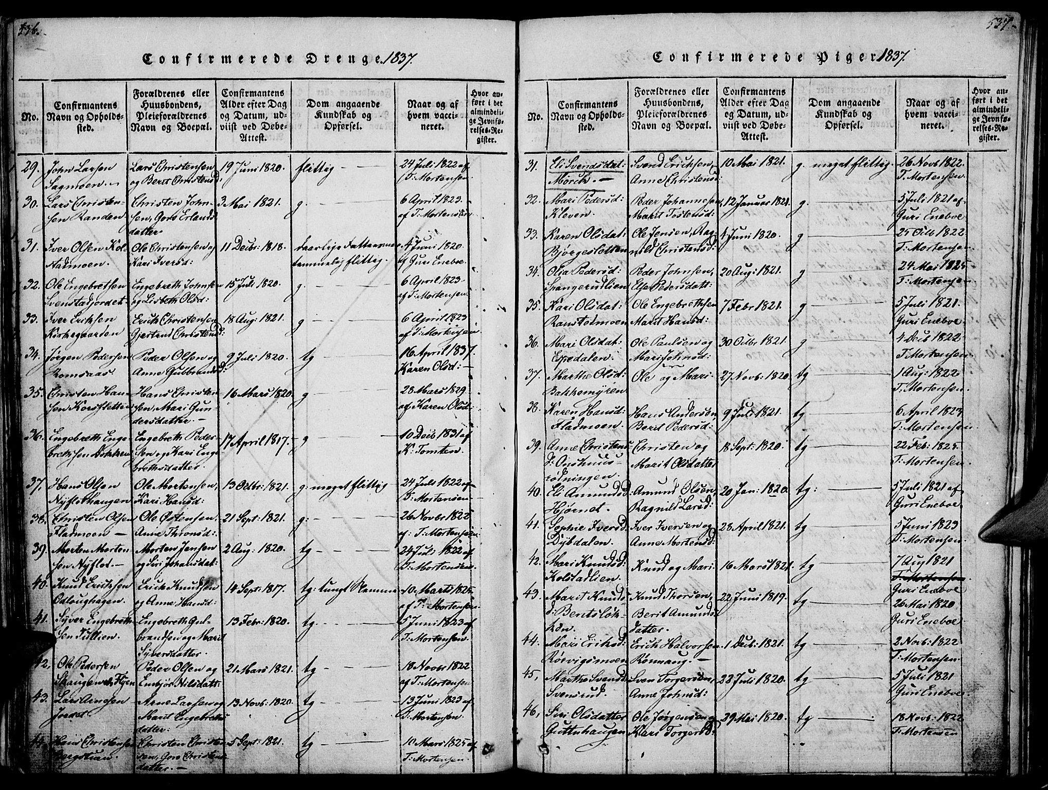 Ringebu prestekontor, AV/SAH-PREST-082/H/Ha/Haa/L0004: Parish register (official) no. 4, 1821-1839, p. 536-537