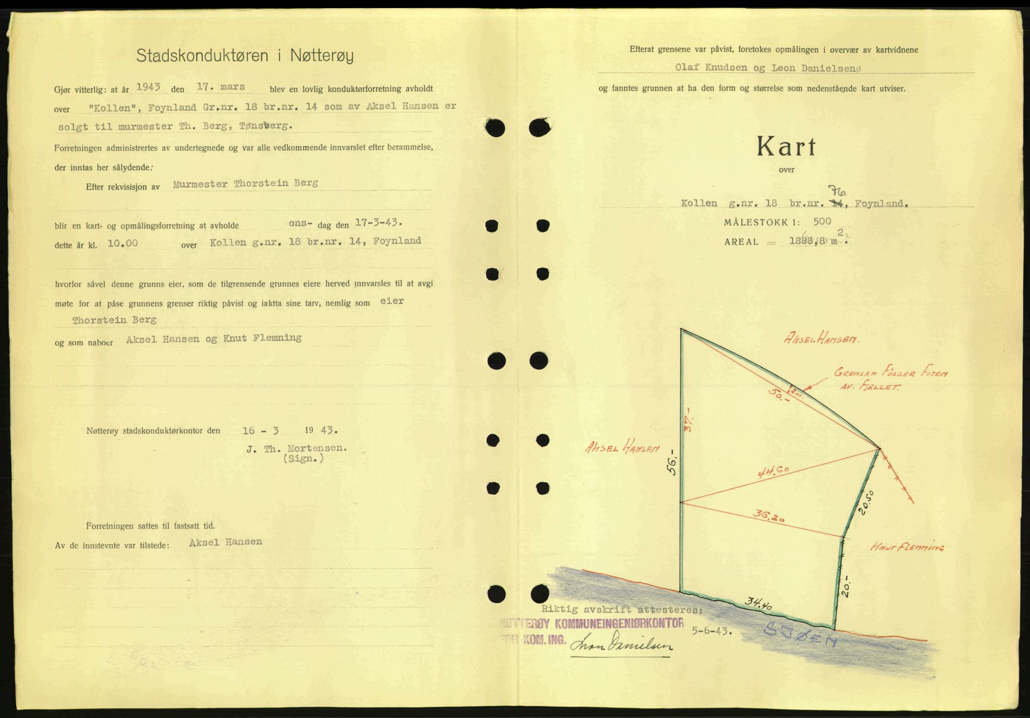 Tønsberg sorenskriveri, AV/SAKO-A-130/G/Ga/Gaa/L0013: Mortgage book no. A13, 1943-1943, Diary no: : 1543/1943