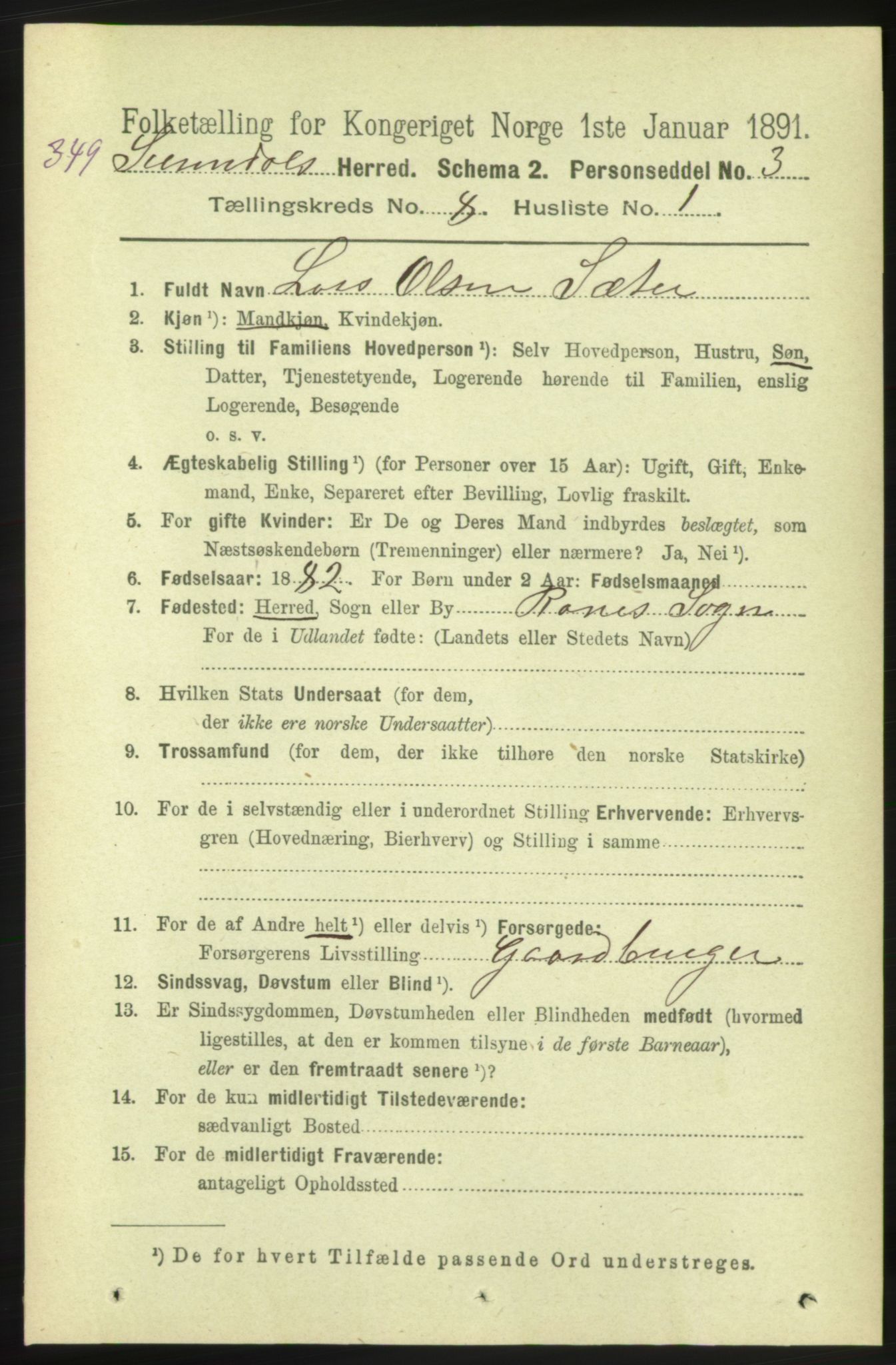 RA, 1891 census for 1566 Surnadal, 1891, p. 2073