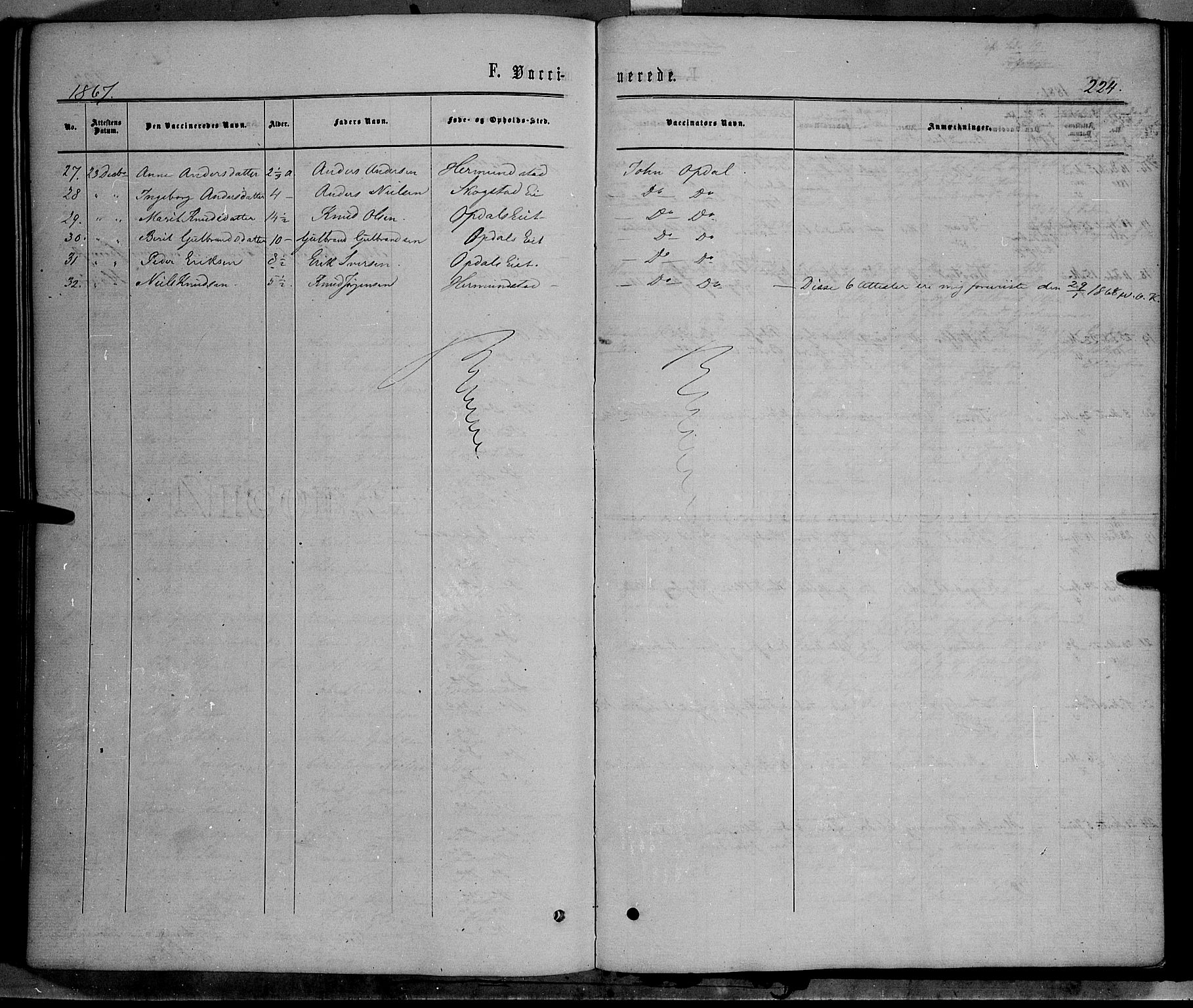 Vang prestekontor, Valdres, AV/SAH-PREST-140/H/Ha/L0007: Parish register (official) no. 7, 1865-1881, p. 224