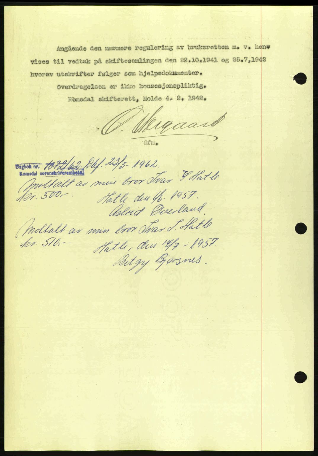 Romsdal sorenskriveri, AV/SAT-A-4149/1/2/2C: Mortgage book no. A12, 1942-1942, Diary no: : 1544/1942