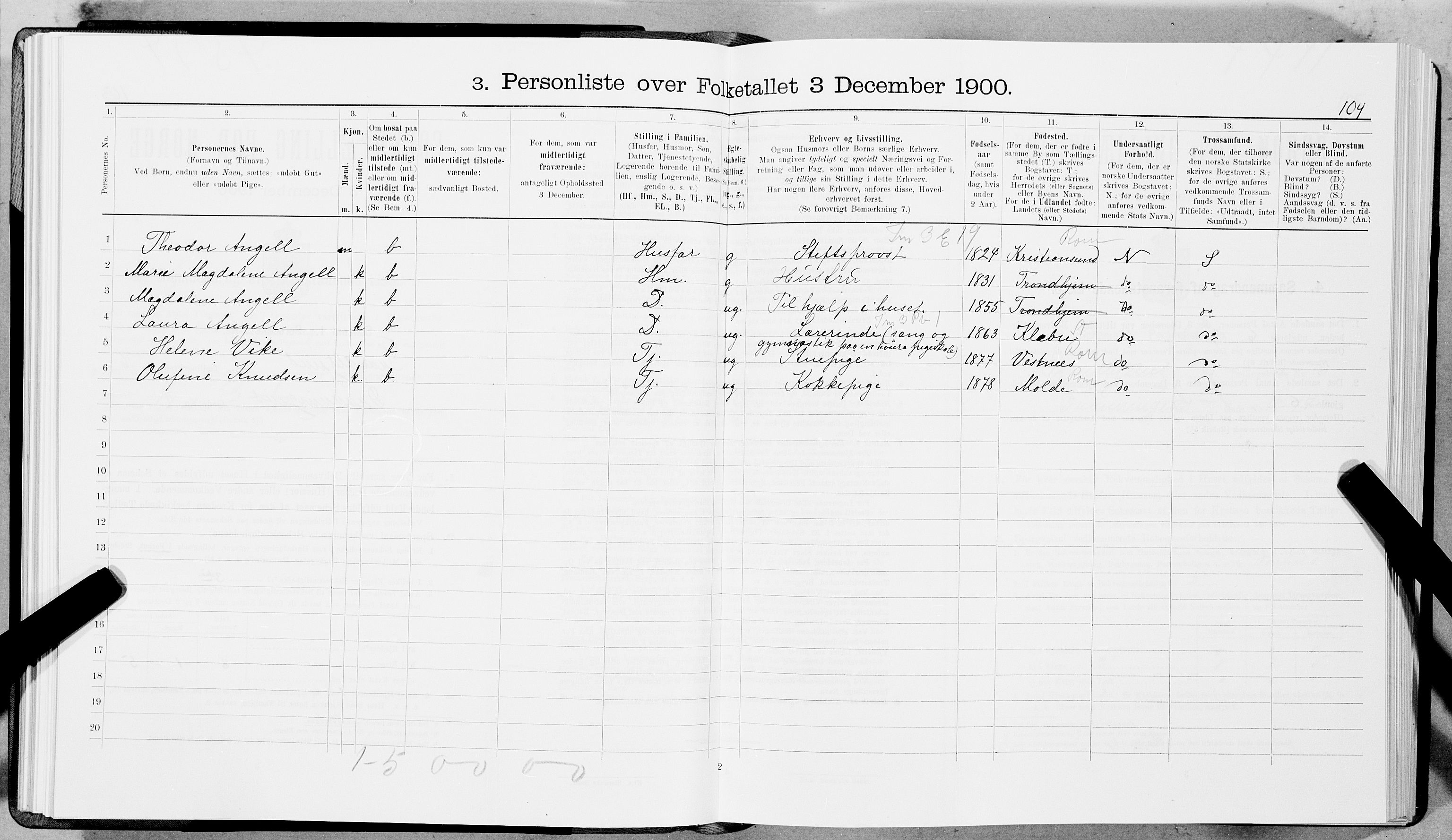 SAT, 1900 census for Trondheim, 1900, p. 2643