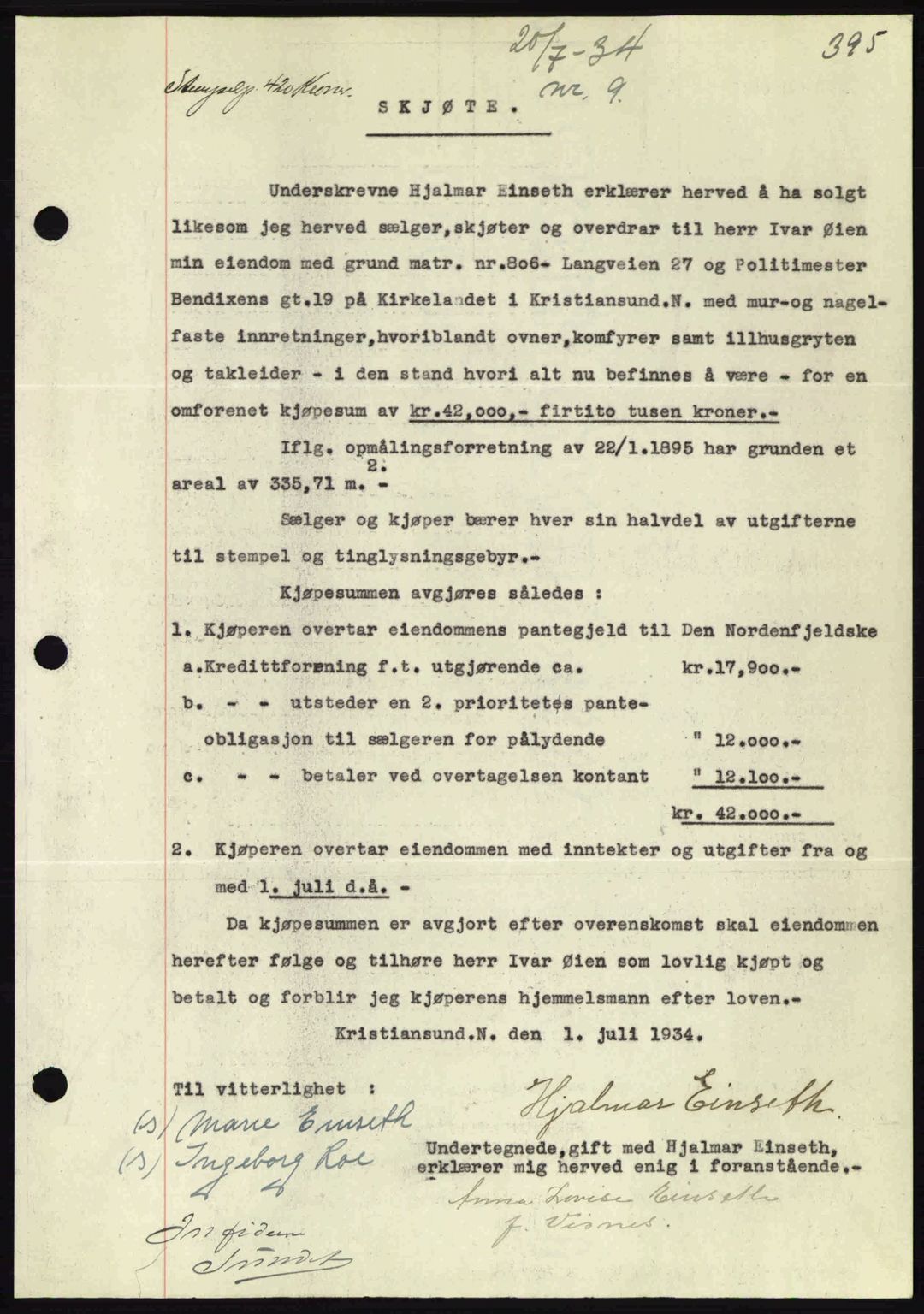 Kristiansund byfogd, AV/SAT-A-4587/A/27: Mortgage book no. 27, 1933-1934, Deed date: 20.07.1934