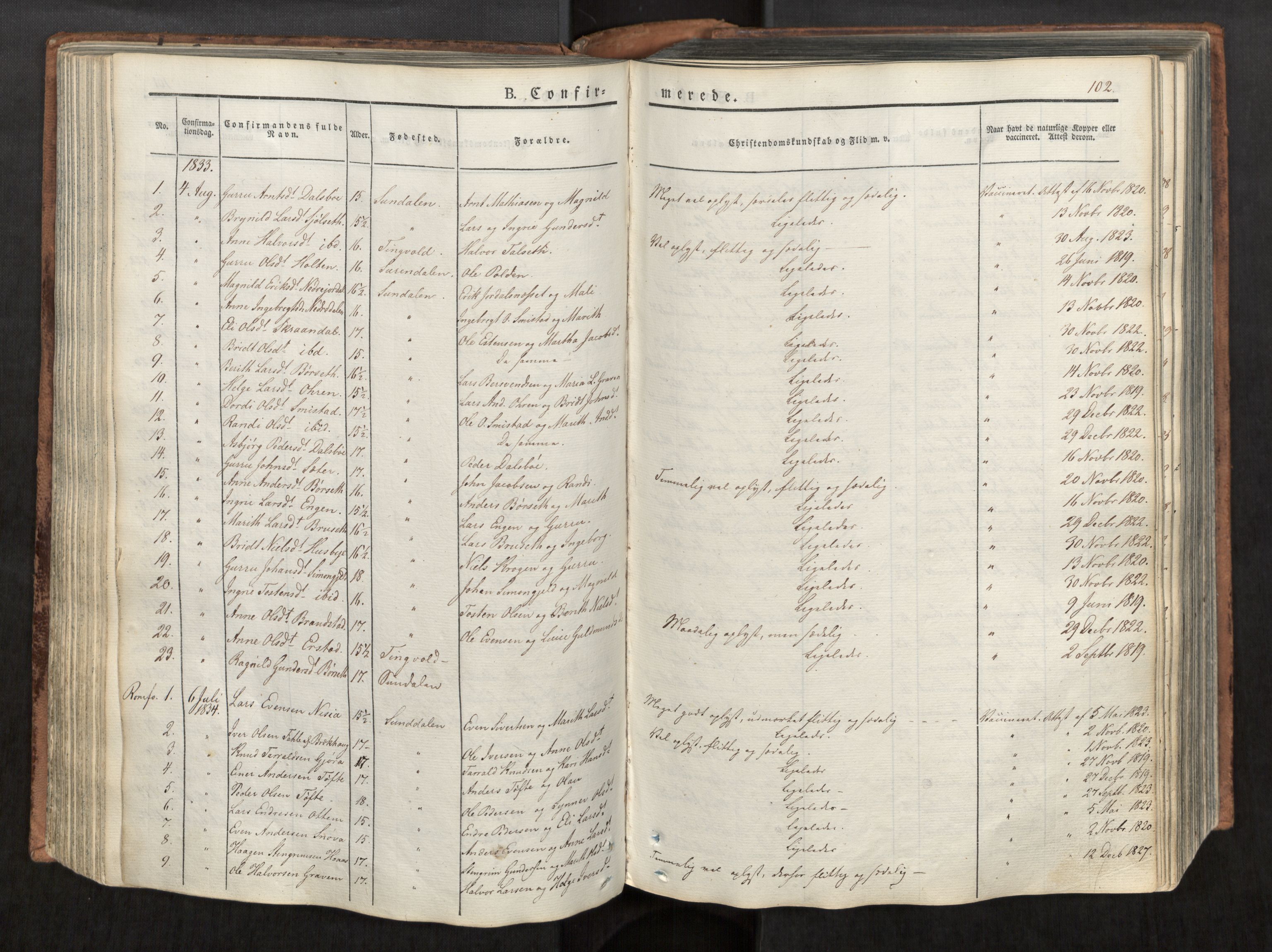 Ministerialprotokoller, klokkerbøker og fødselsregistre - Møre og Romsdal, SAT/A-1454/590/L1012: Parish register (official) no. 590A04, 1832-1846, p. 102