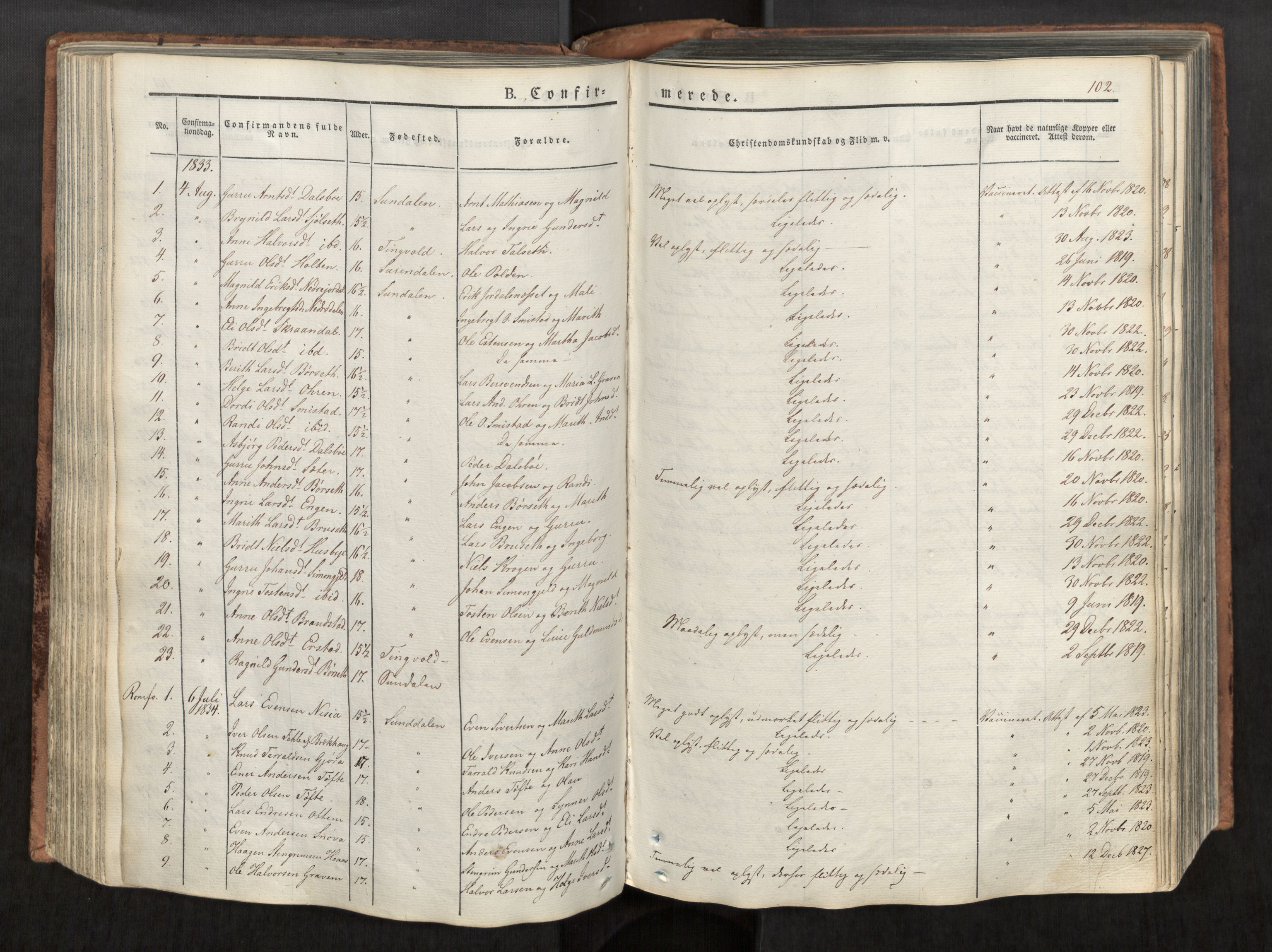 Ministerialprotokoller, klokkerbøker og fødselsregistre - Møre og Romsdal, AV/SAT-A-1454/590/L1012: Parish register (official) no. 590A04, 1832-1846, p. 102