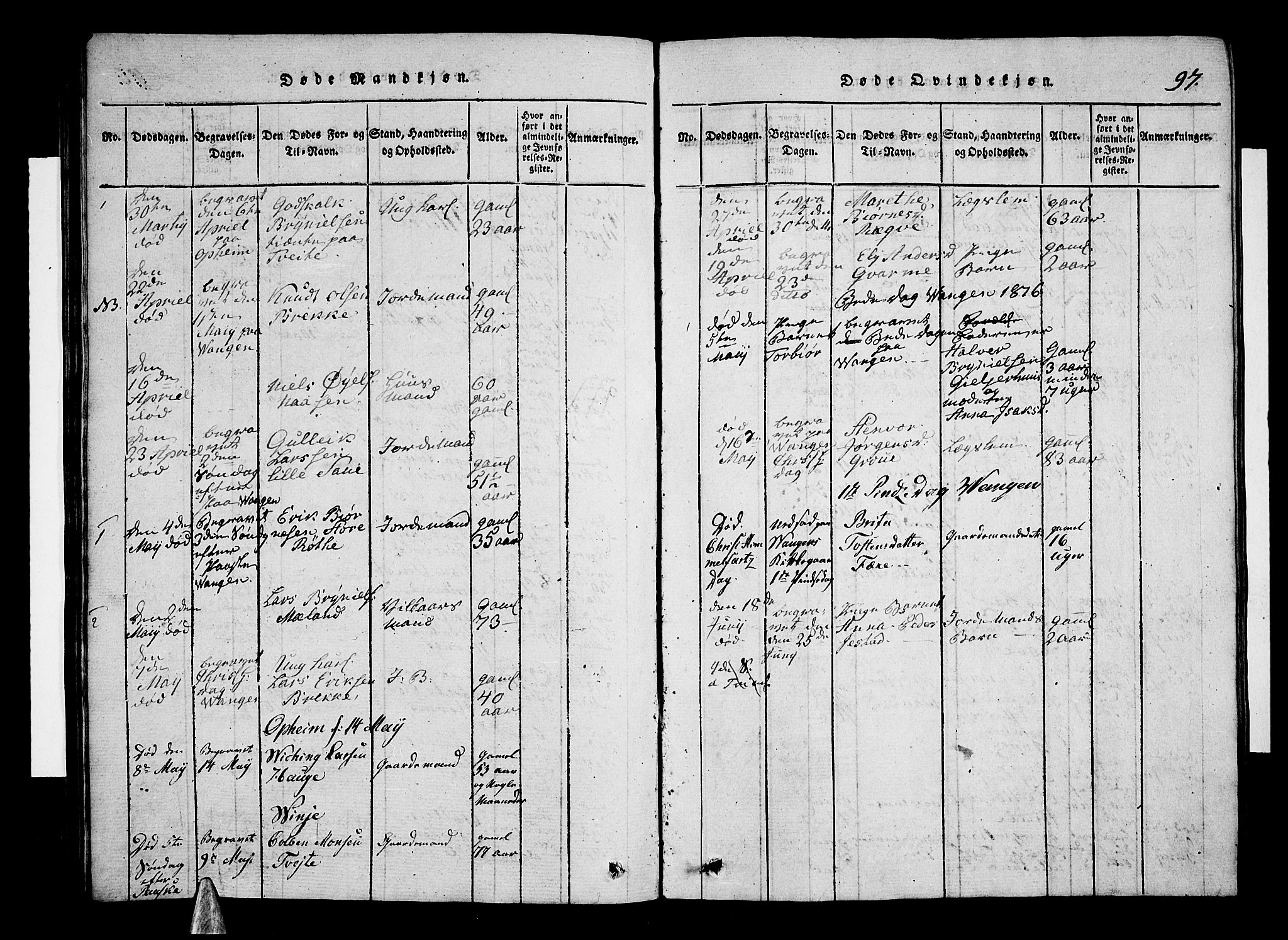 Voss sokneprestembete, AV/SAB-A-79001/H/Hab: Parish register (copy) no. A 1, 1816-1818, p. 97