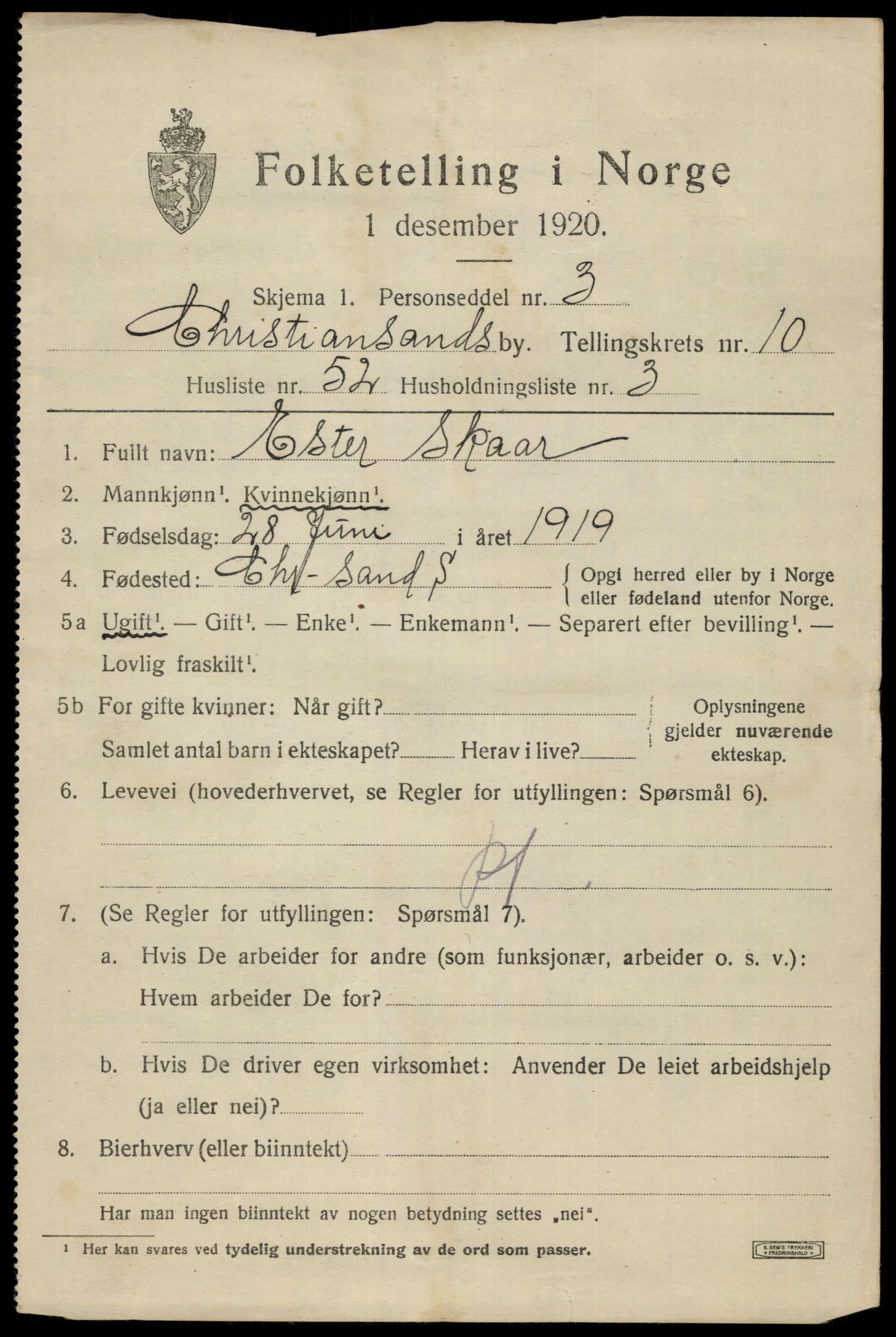 SAK, 1920 census for Kristiansand, 1920, p. 24647