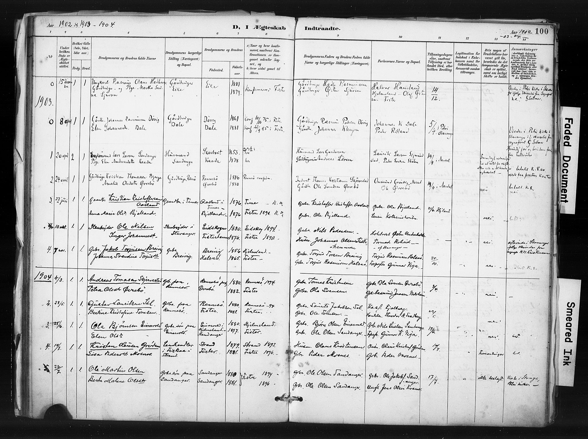 Hjelmeland sokneprestkontor, AV/SAST-A-101843/01/IV/L0015: Parish register (official) no. A 15, 1887-1910, p. 100