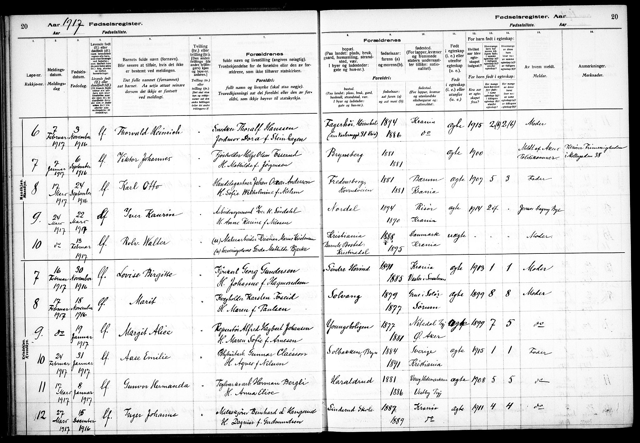 Østre Aker prestekontor Kirkebøker, SAO/A-10840/J/Ja/L0001: Birth register no. I 1, 1916-1923, p. 20