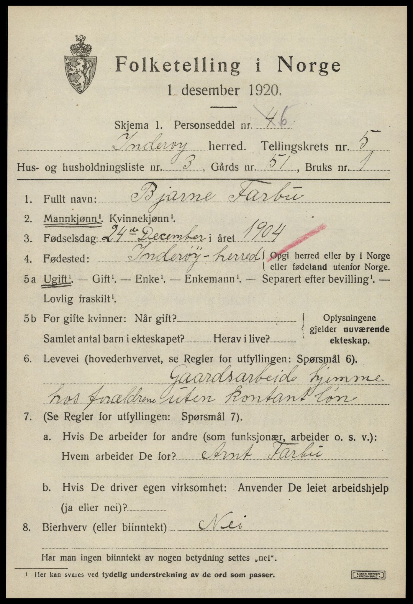 SAT, 1920 census for Inderøy, 1920, p. 4227