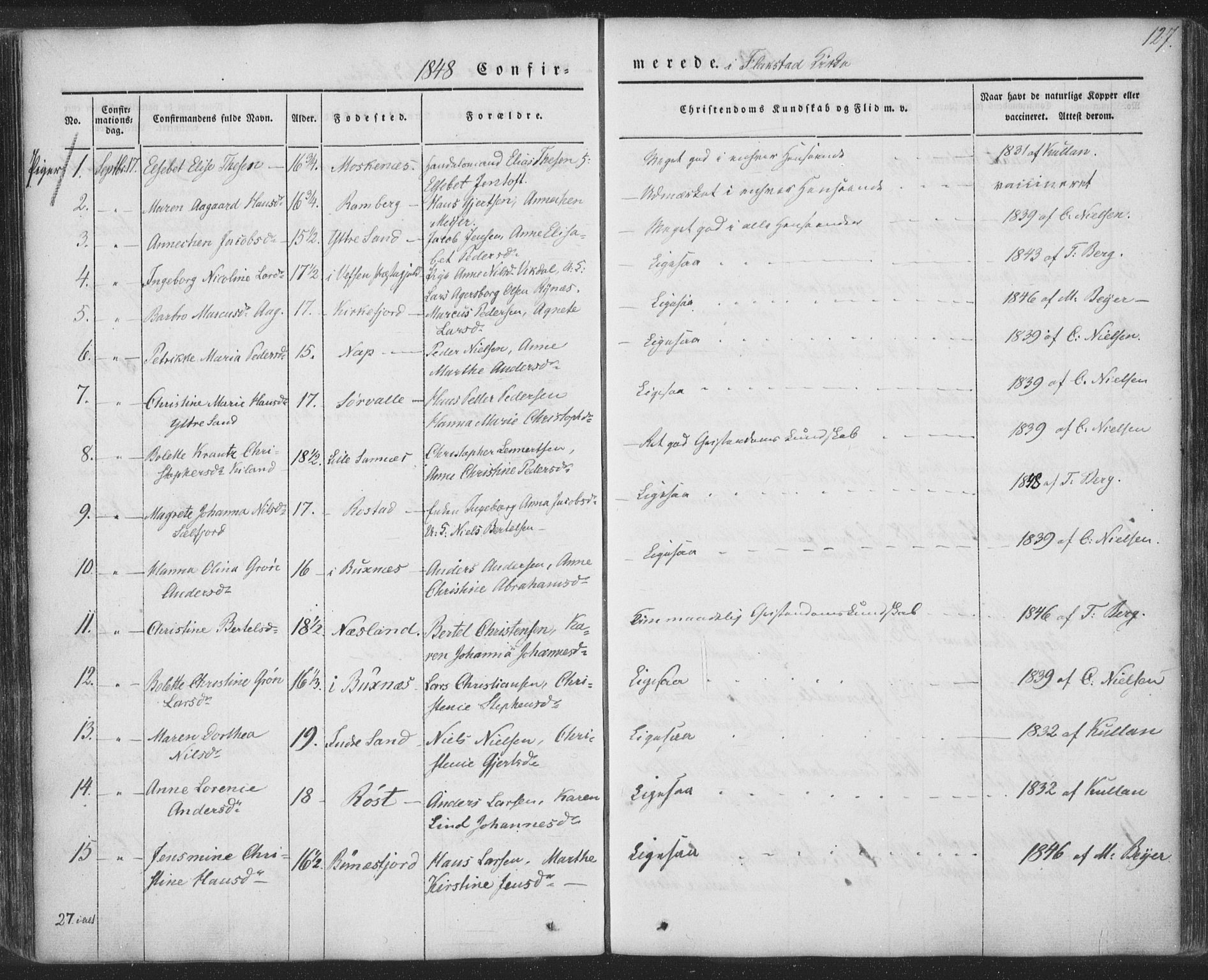 Ministerialprotokoller, klokkerbøker og fødselsregistre - Nordland, AV/SAT-A-1459/885/L1202: Parish register (official) no. 885A03, 1838-1859, p. 127