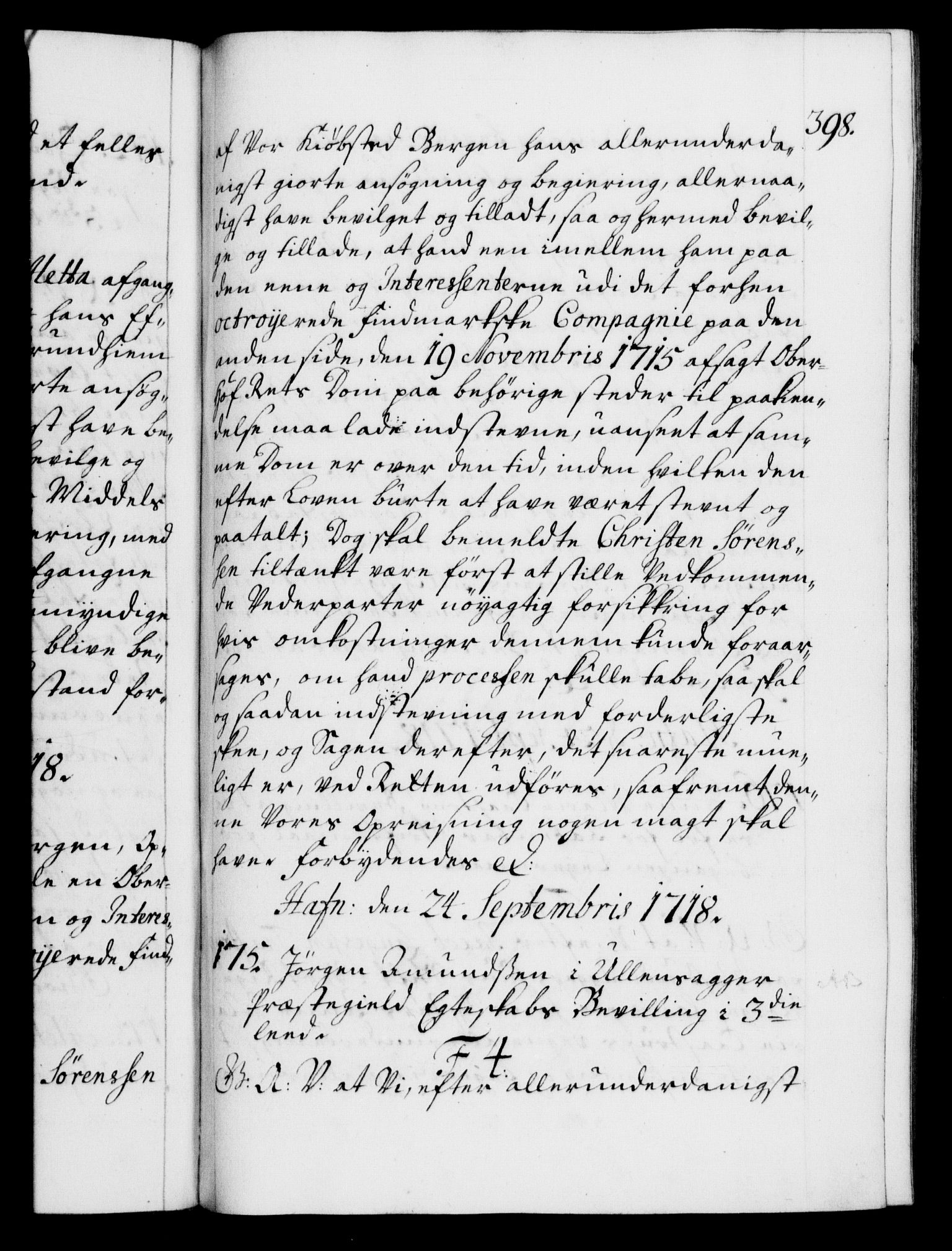 Danske Kanselli 1572-1799, AV/RA-EA-3023/F/Fc/Fca/Fcaa/L0022: Norske registre, 1716-1719, p. 398a