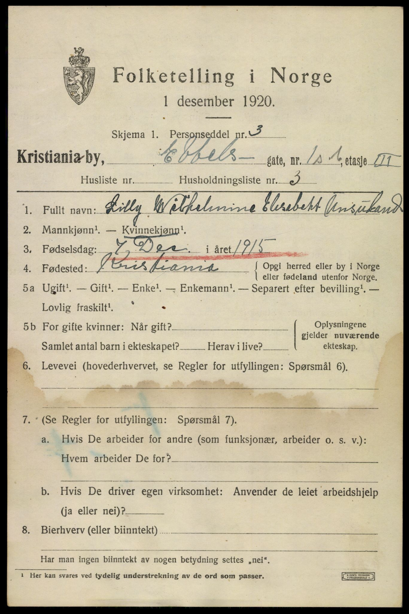 SAO, 1920 census for Kristiania, 1920, p. 206887