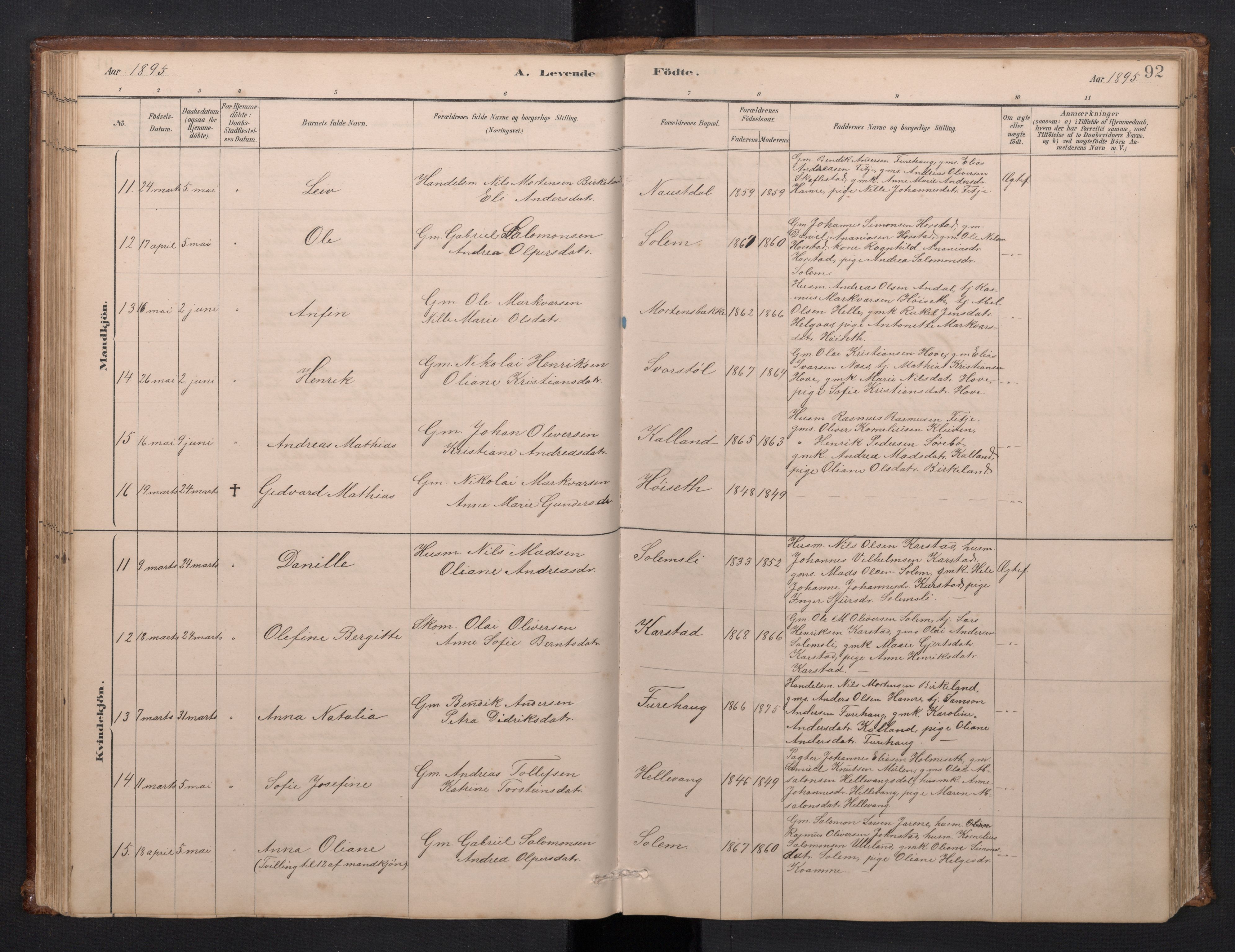 Førde sokneprestembete, AV/SAB-A-79901/H/Hab/Habd/L0003: Parish register (copy) no. D 3, 1881-1897, p. 91b-92a