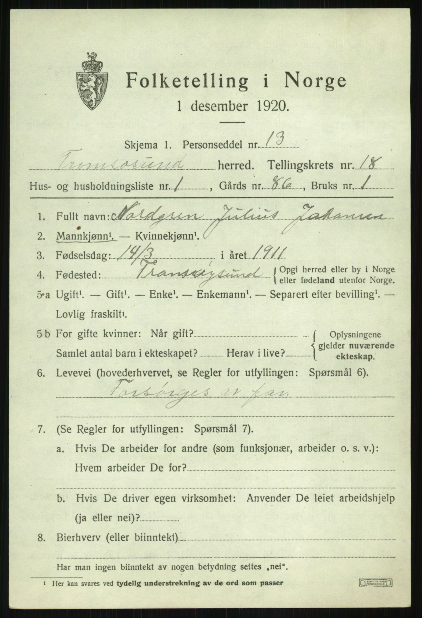 SATØ, 1920 census for Tromsøysund, 1920, p. 9946