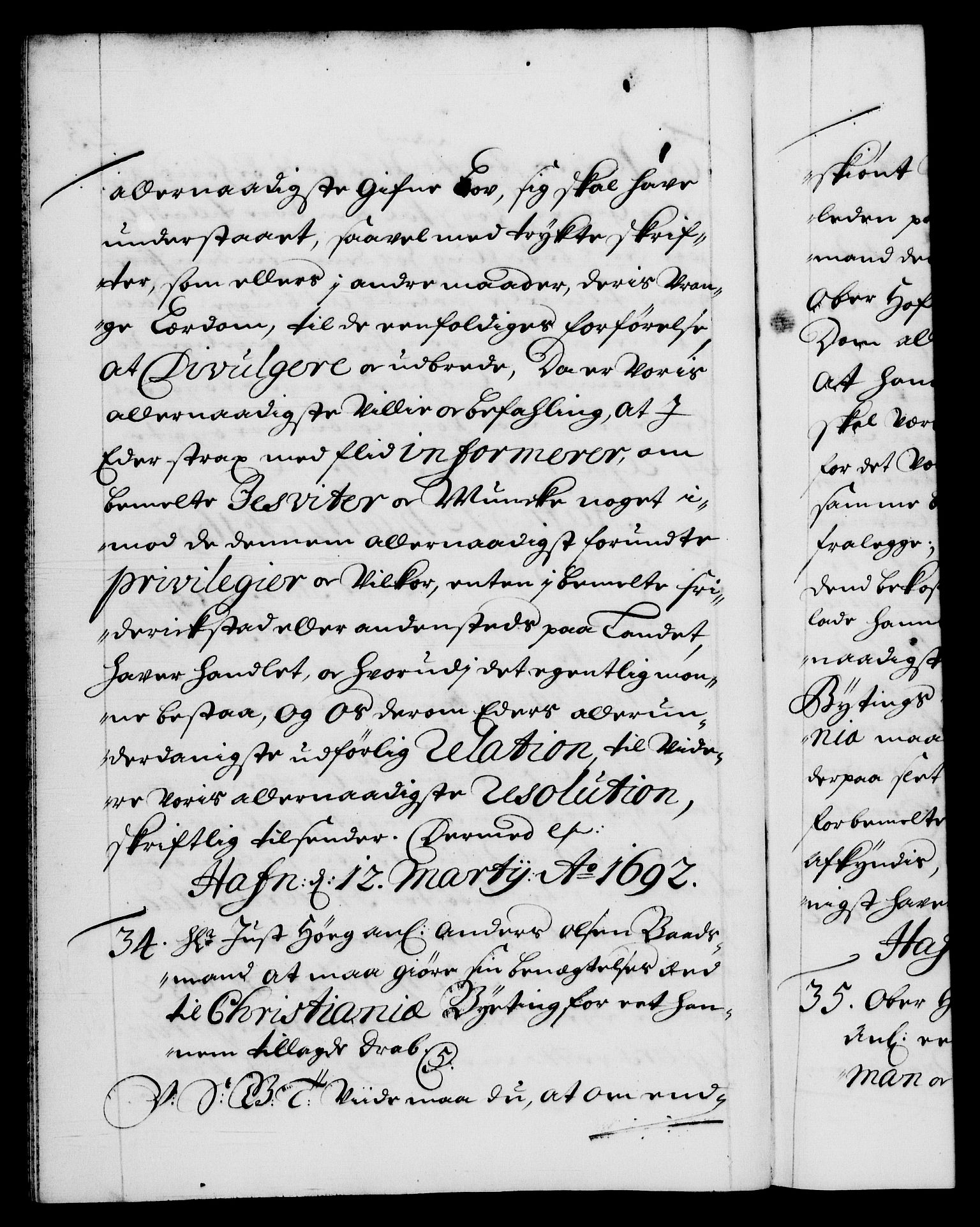 Danske Kanselli 1572-1799, AV/RA-EA-3023/F/Fc/Fca/Fcab/L0015: Norske tegnelser (mikrofilm), 1692-1699, p. 23b