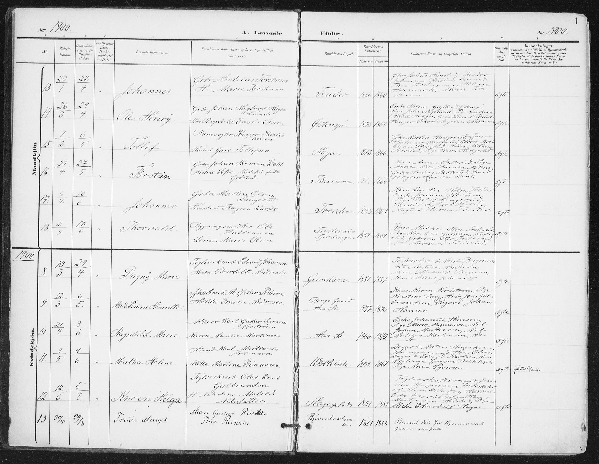 Ås prestekontor Kirkebøker, SAO/A-10894/F/Fa/L0010: Parish register (official) no. I 10, 1900-1918, p. 1