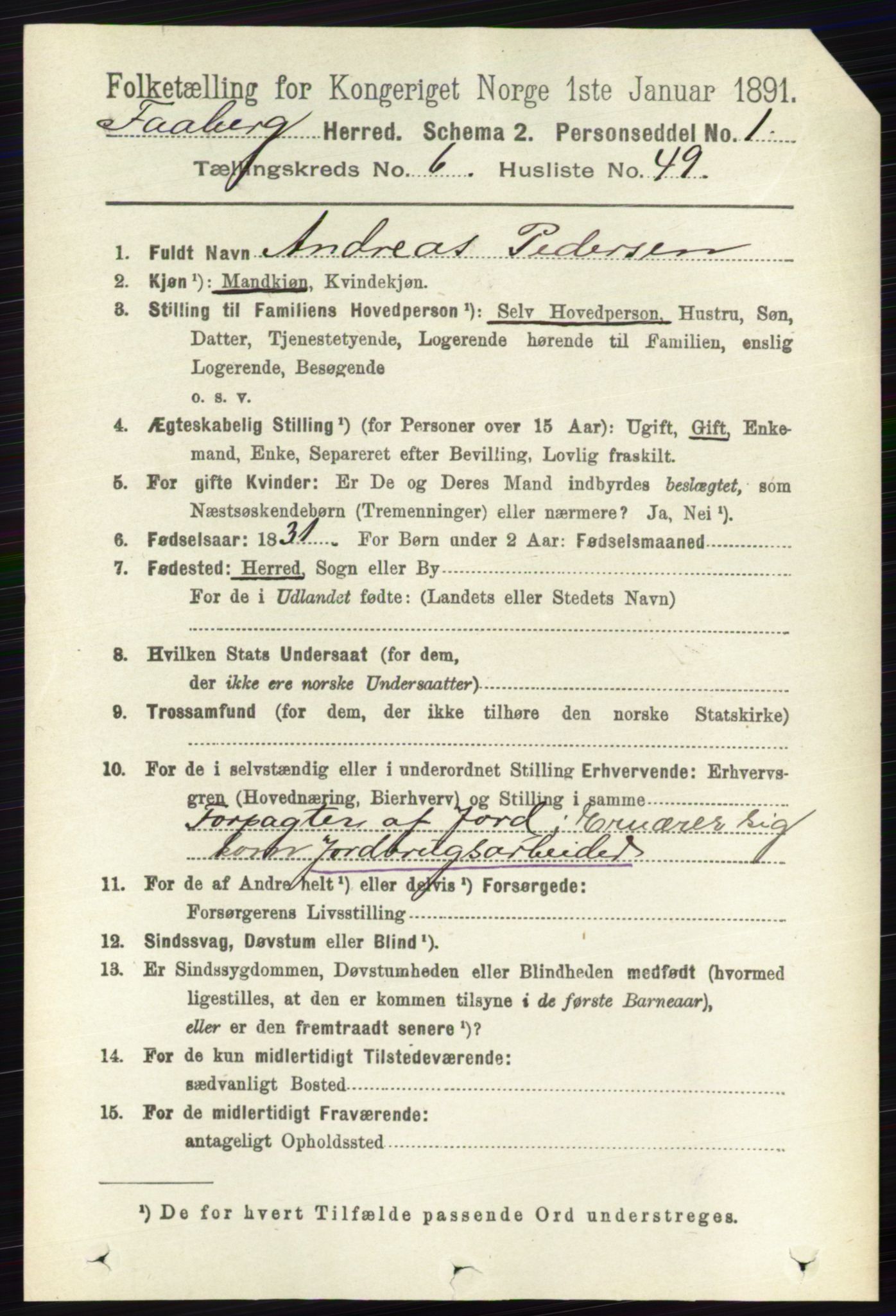 RA, 1891 census for 0524 Fåberg, 1891, p. 2533