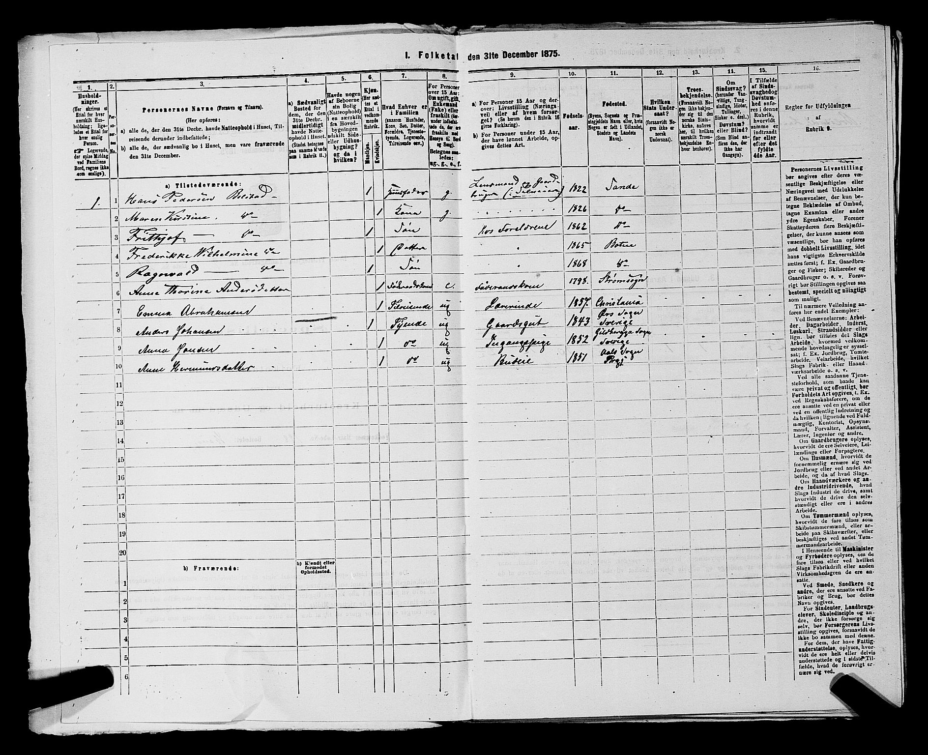 SAKO, 1875 census for 0715P Botne, 1875, p. 698