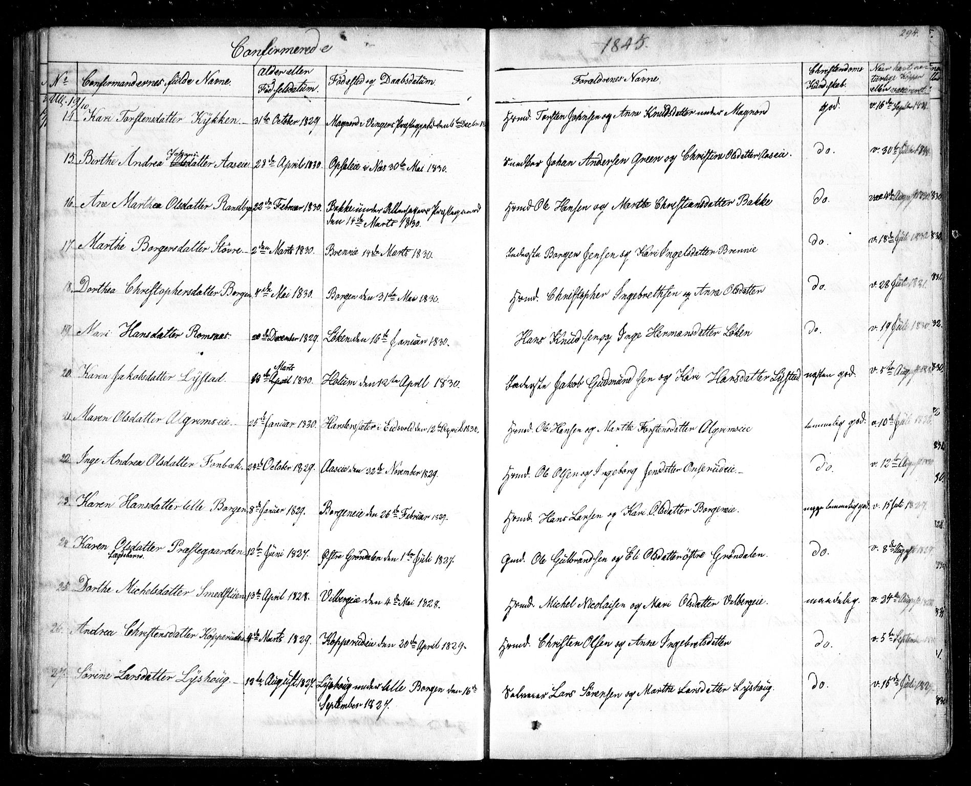 Ullensaker prestekontor Kirkebøker, SAO/A-10236a/F/Fa/L0014.b: Parish register (official) no. I 14B, 1836-1850, p. 294