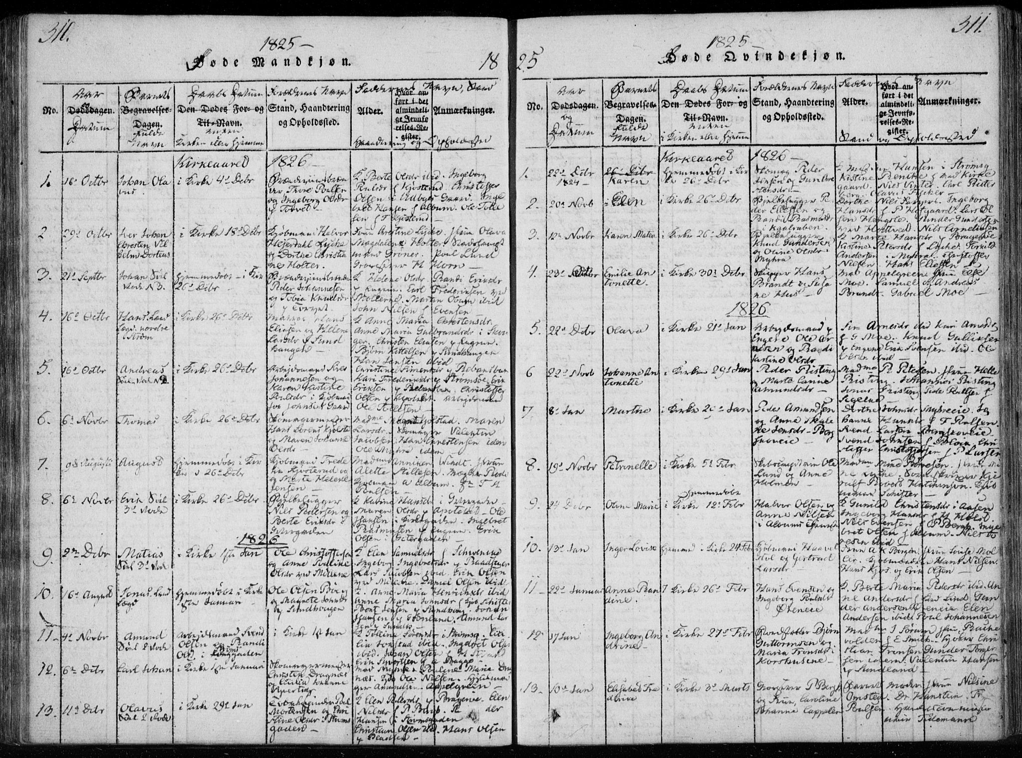 Bragernes kirkebøker, SAKO/A-6/F/Fa/L0007: Parish register (official) no. I 7, 1815-1829, p. 310-311